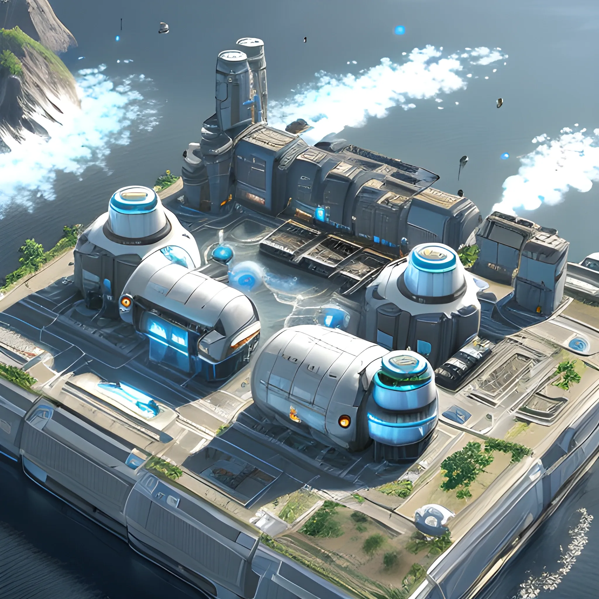 anno 2205 style, temperate, sunny, clear sky, top-down view, power plant made of metal black structures, white plastic material, scratches,
mechanisms, wires, stains on the walls, high level of detail, people, futuristic, beautiful, Realistic proportions, attention to detail





