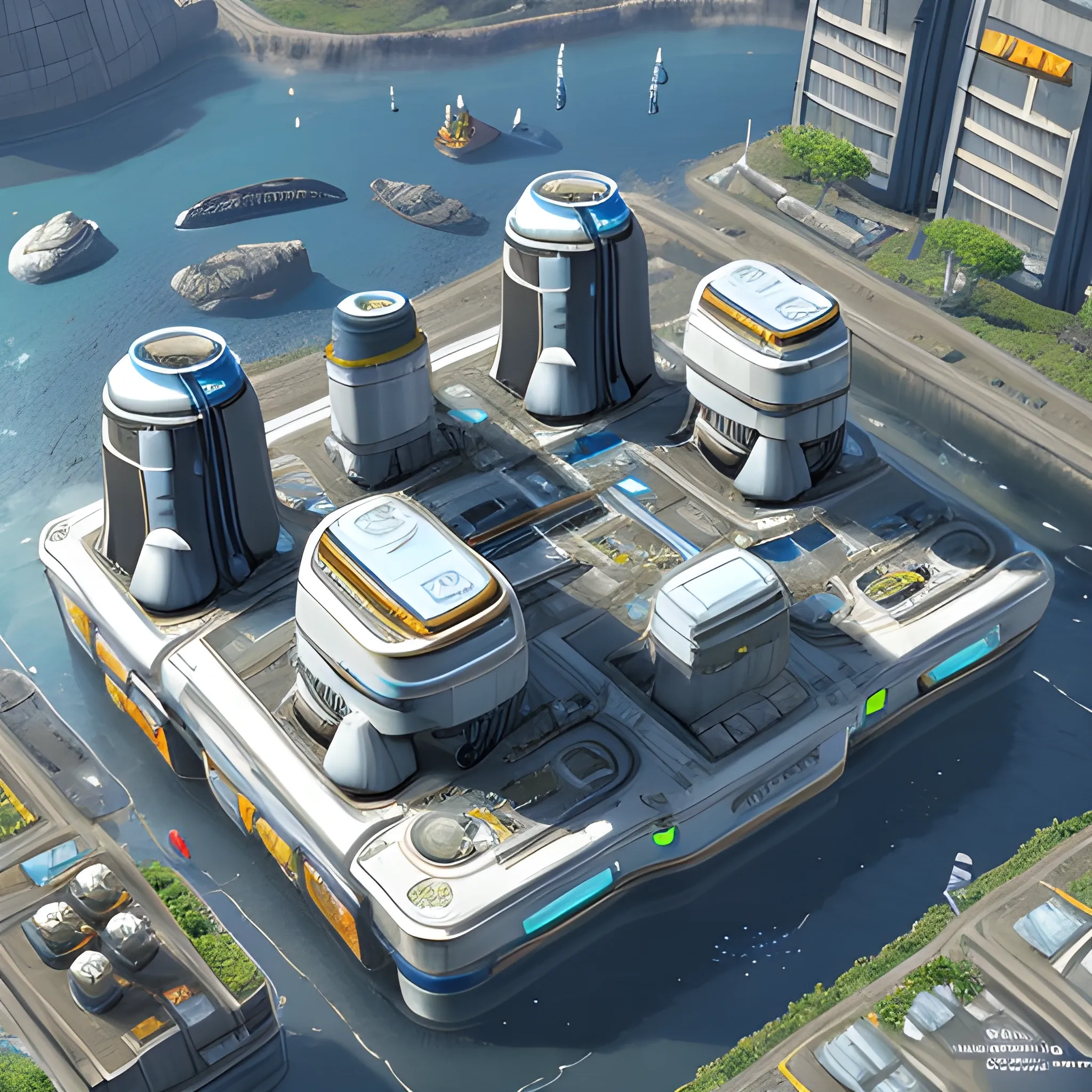 anno 2205 style, temperate, sunny, clear sky, top-down view, power plant made of metal black structures, white plastic material, scratches,
mechanisms, wires, stains on the walls, high level of detail, people, futuristic, beautiful, Realistic proportions, attention to detail





