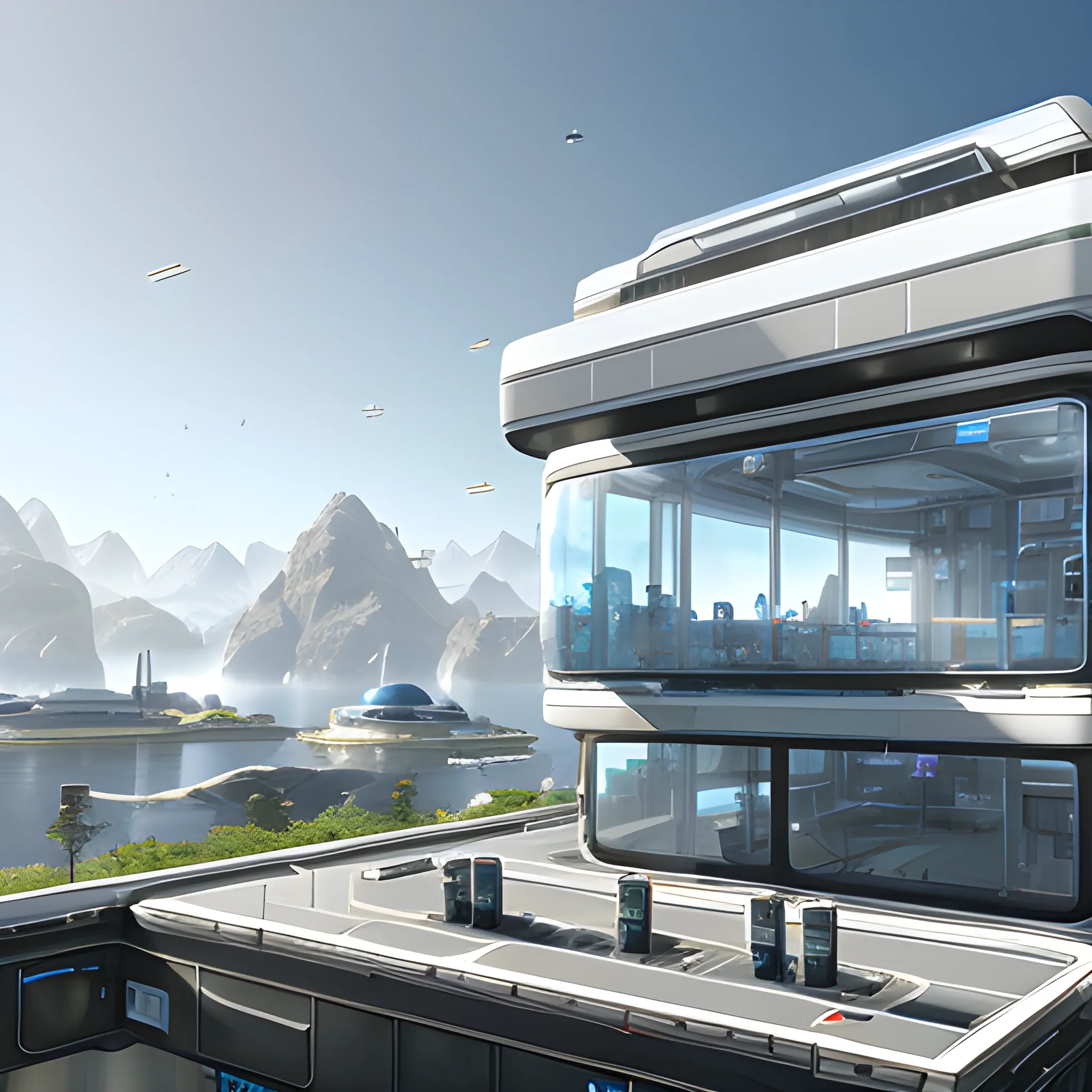 anno 2205 style, temperate, sunny, clear sky, top-down view, bio laboratory made of metal black structures, white plastic material, many glass, scratches,
mechanisms, wires, stains on the walls, high level of detail, people, futuristic, beautiful, Realistic proportions, attention to detail