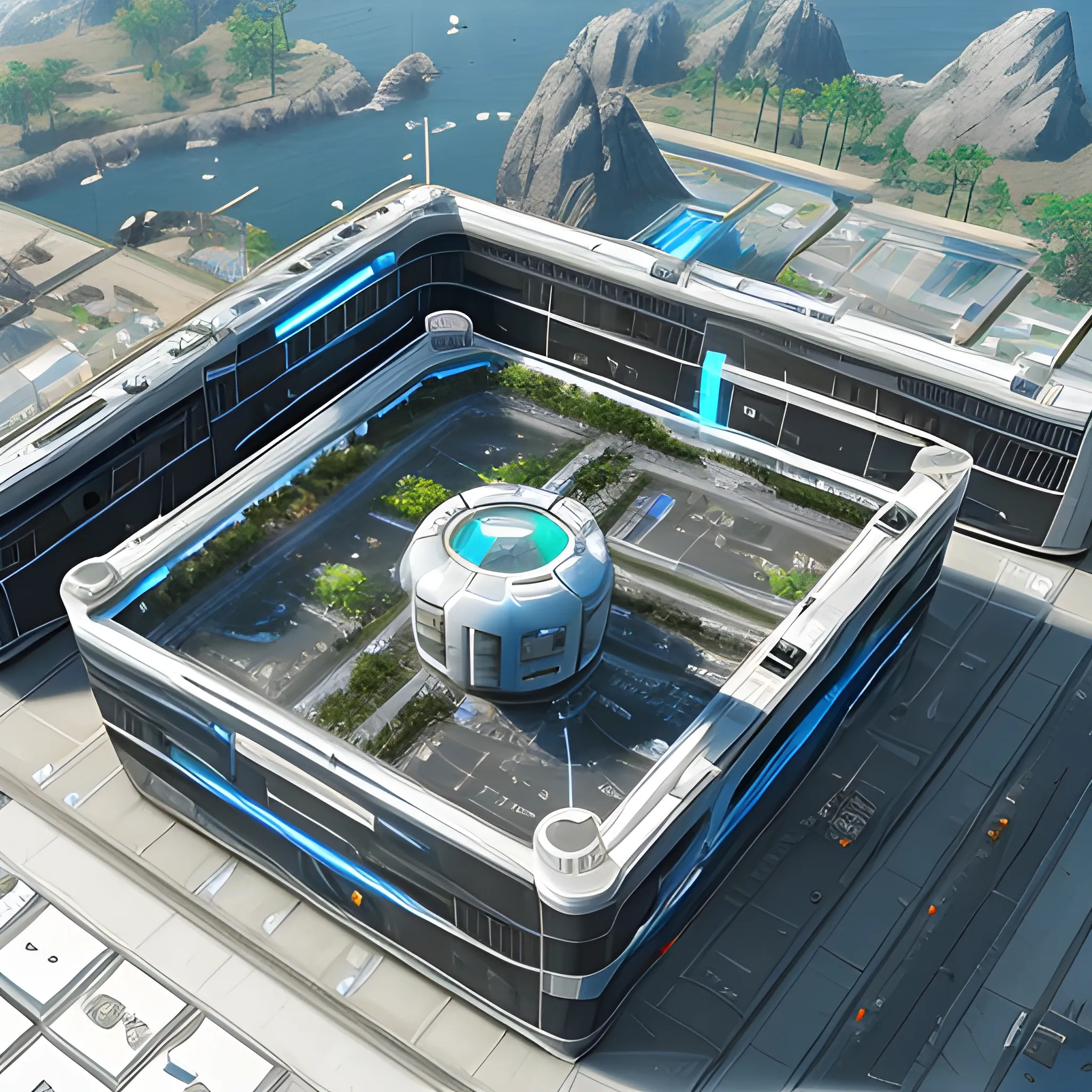 anno 2205 style, temperate, sunny, clear sky, top-down view, bio laboratory made of metal black structures, white plastic material, many glass, scratches,
mechanisms, wires, stains on the walls, high level of detail, people, futuristic, beautiful, Realistic proportions, attention to detail