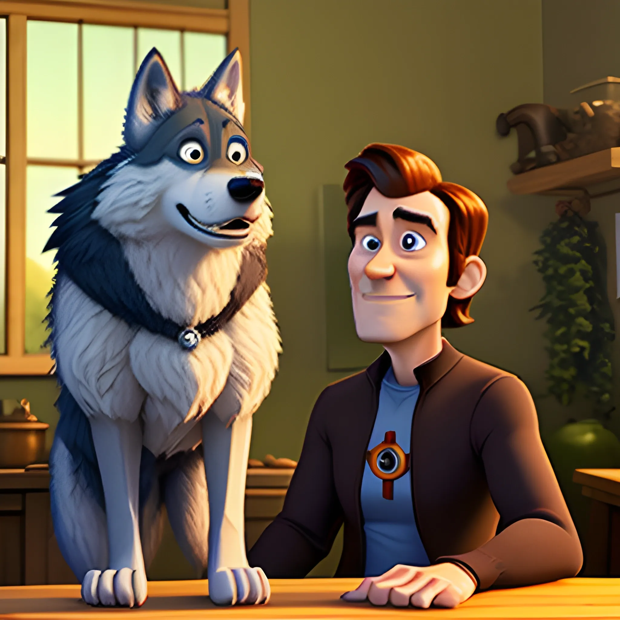 pixar's UP, starring a boy and his pet wolf