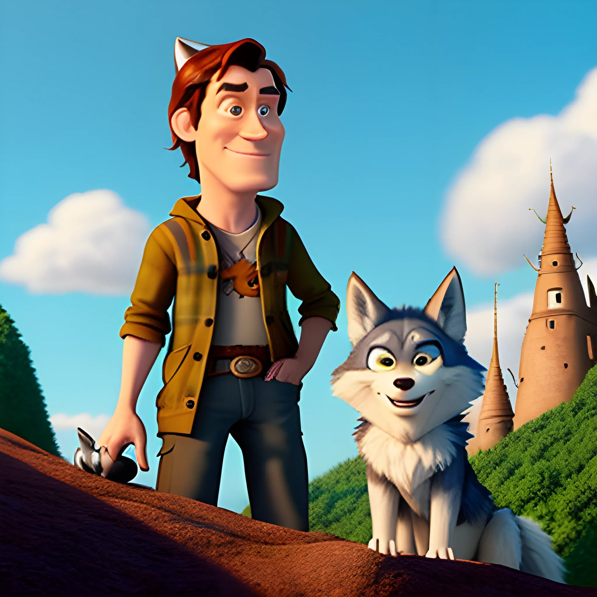 pixar's UP, starring a young boy and his pet wolf