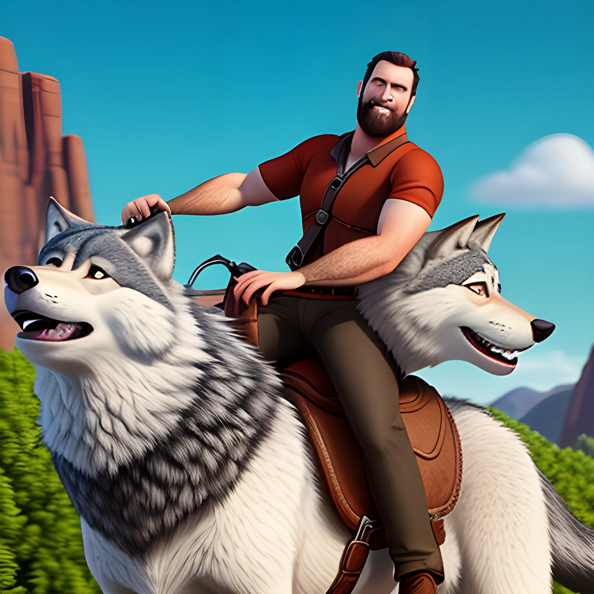a boy riding on the back of a wolf, PIXAR, 8k