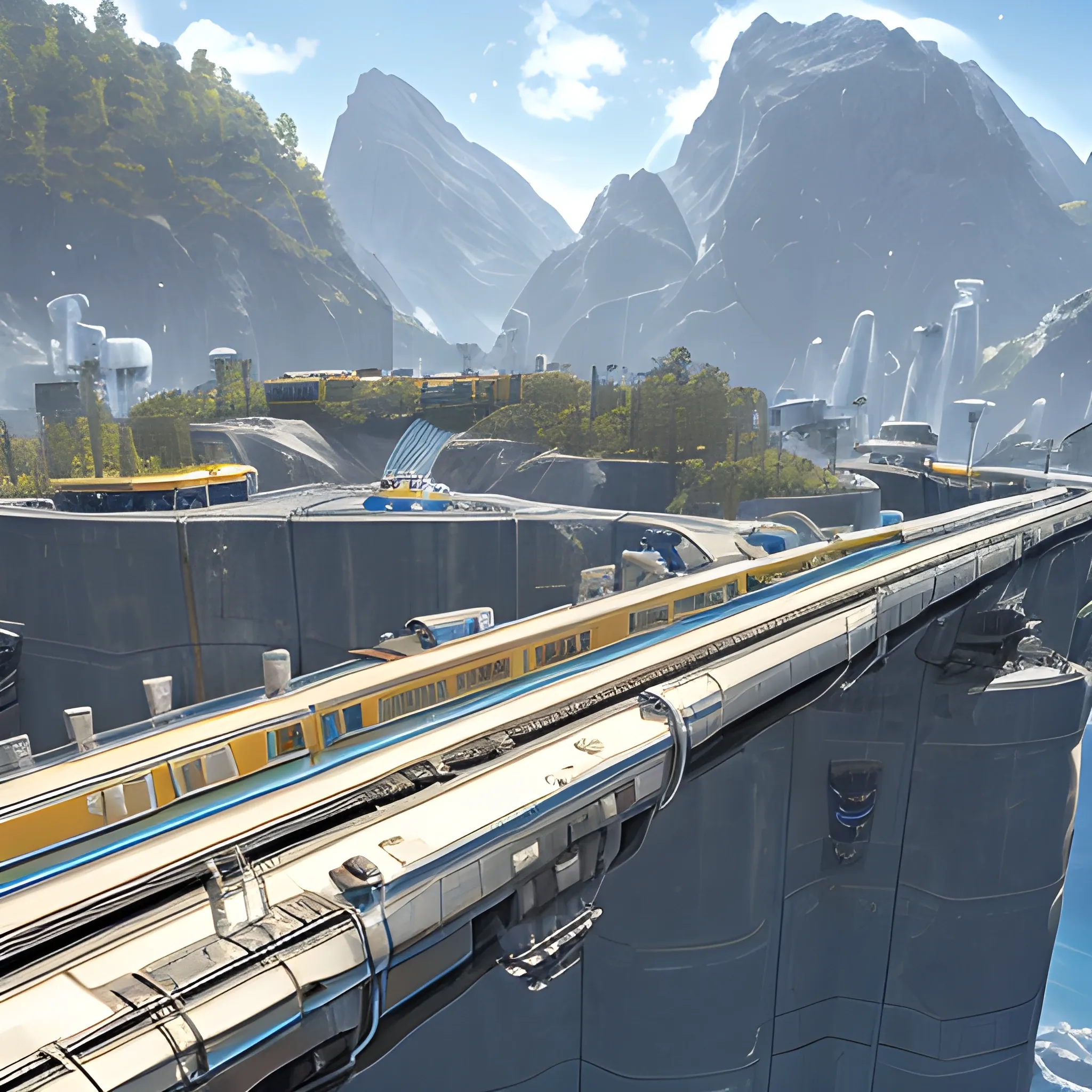 anno 2205 style, temperate, sunny, clear sky, top-down view, railway stetion made of metal black structures, white plastic material, scratches, rusty pipes, 
mechanics, wire, stains on the walls, high level of detail, people, futuristic, beautiful, Realistic proportions, attention to detail



