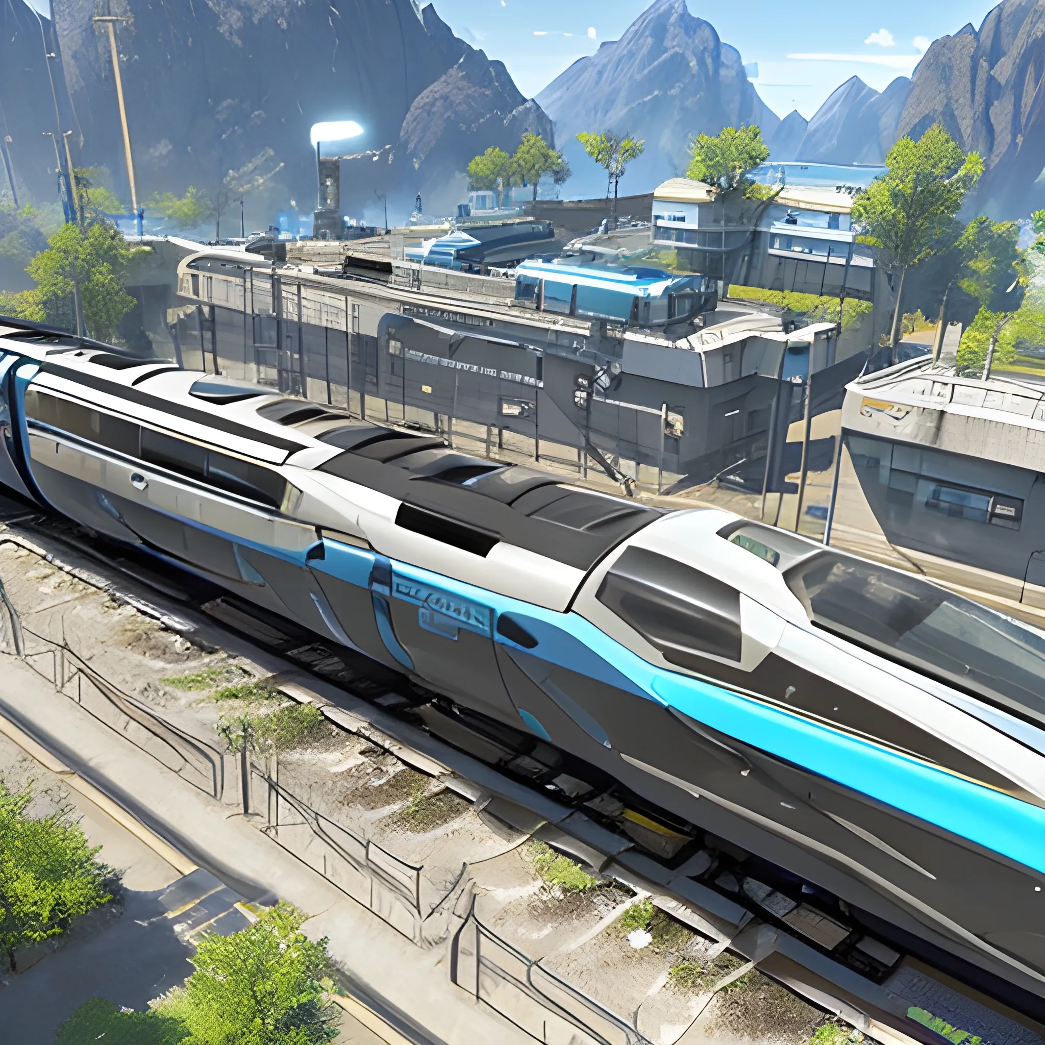 anno 2205 style, futuristic, temperate, sunny, clear sky, top-down view, railway stetion made of metal black structures, white plastic material, scratches, rusty pipes, 
mechanics, wire, stains on the walls, high level of detail, people, beautiful, Realistic proportions, attention to detail



