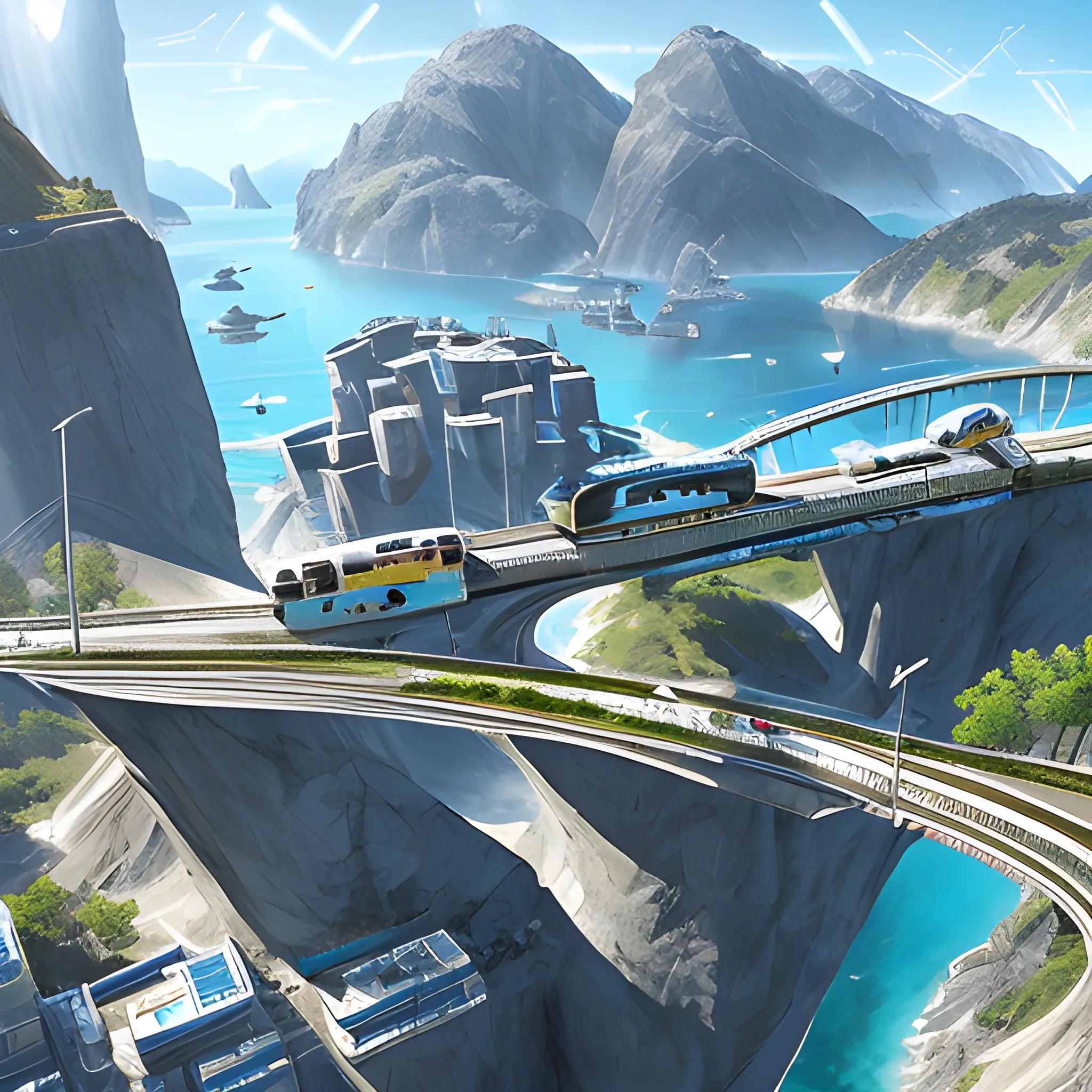 anno 2205 style, futuristic, temperate, sunny, clear sky, top-down view, railway stetion made of metal black structures, white plastic material, scratches, rusty pipes, 
mechanics, wire, stains on the walls, high level of detail, people, beautiful, Realistic proportions, attention to detail



