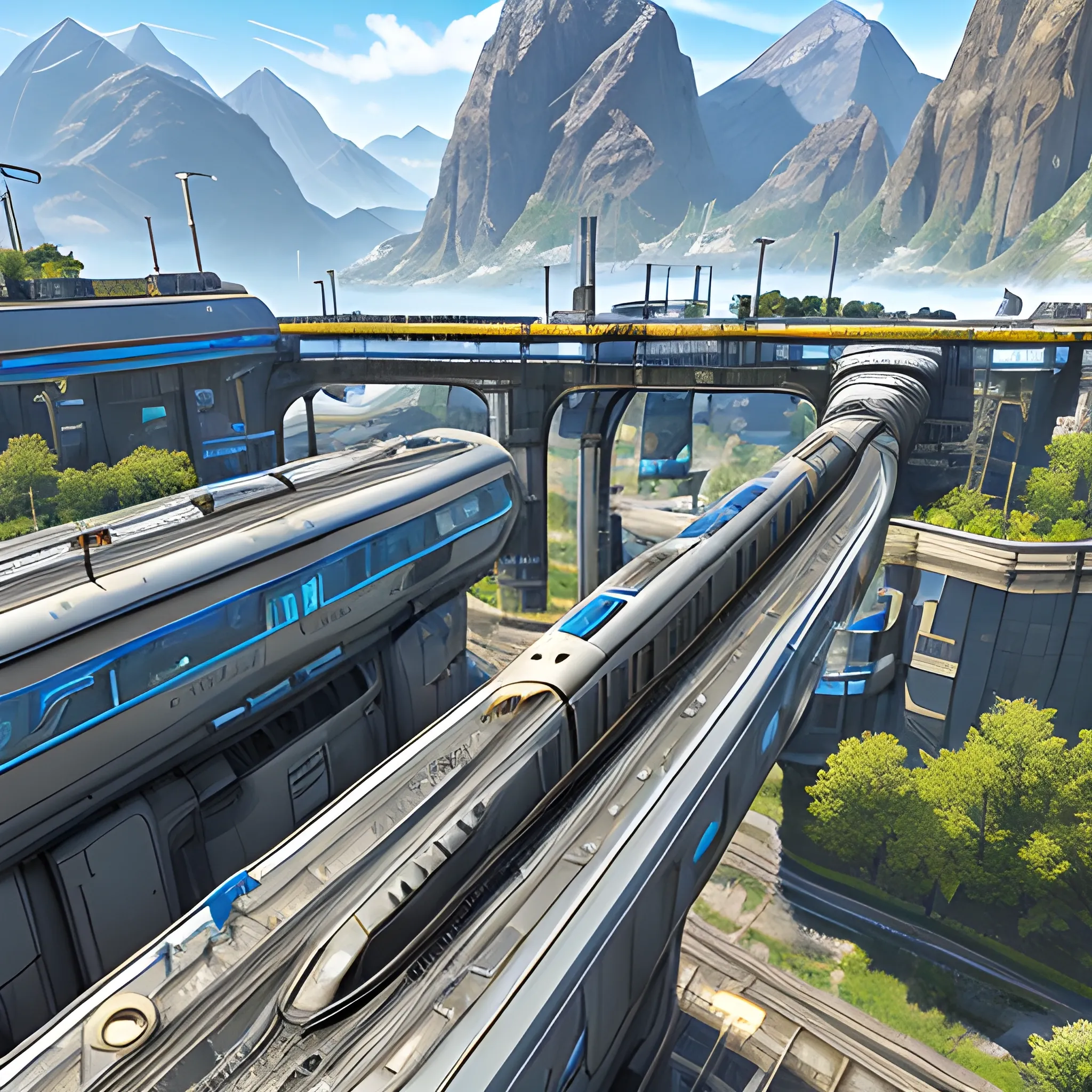 anno 2205 style, futuristic, temperate, sunny, clear sky, top-down view, railway stetion made of metal black structures, white plastic material, scratches, rusty pipes, 
mechanics, wire, stains on the walls, high level of detail, people, beautiful, Realistic proportions, attention to detail



