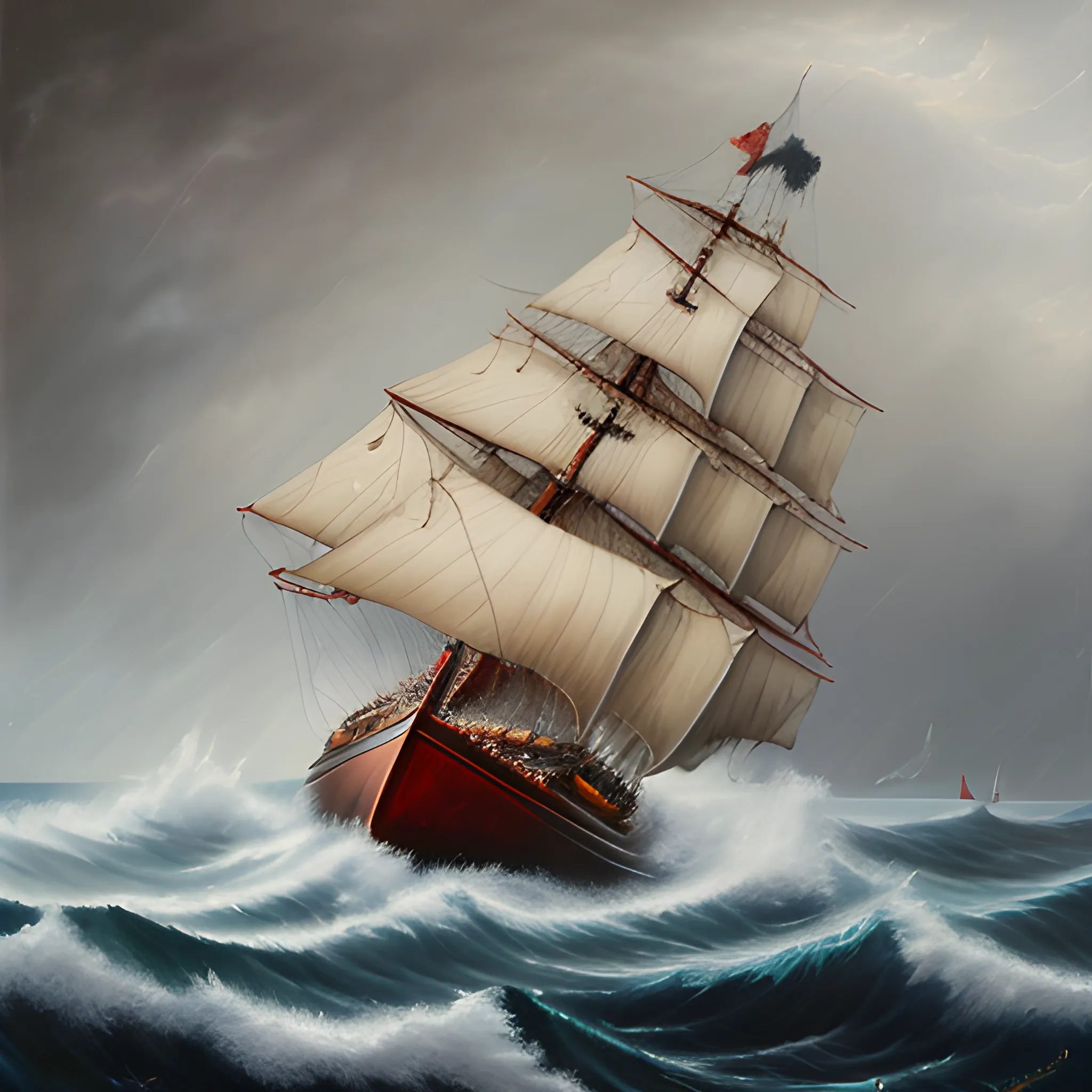 a sailing ship in a storm, Oil Painting