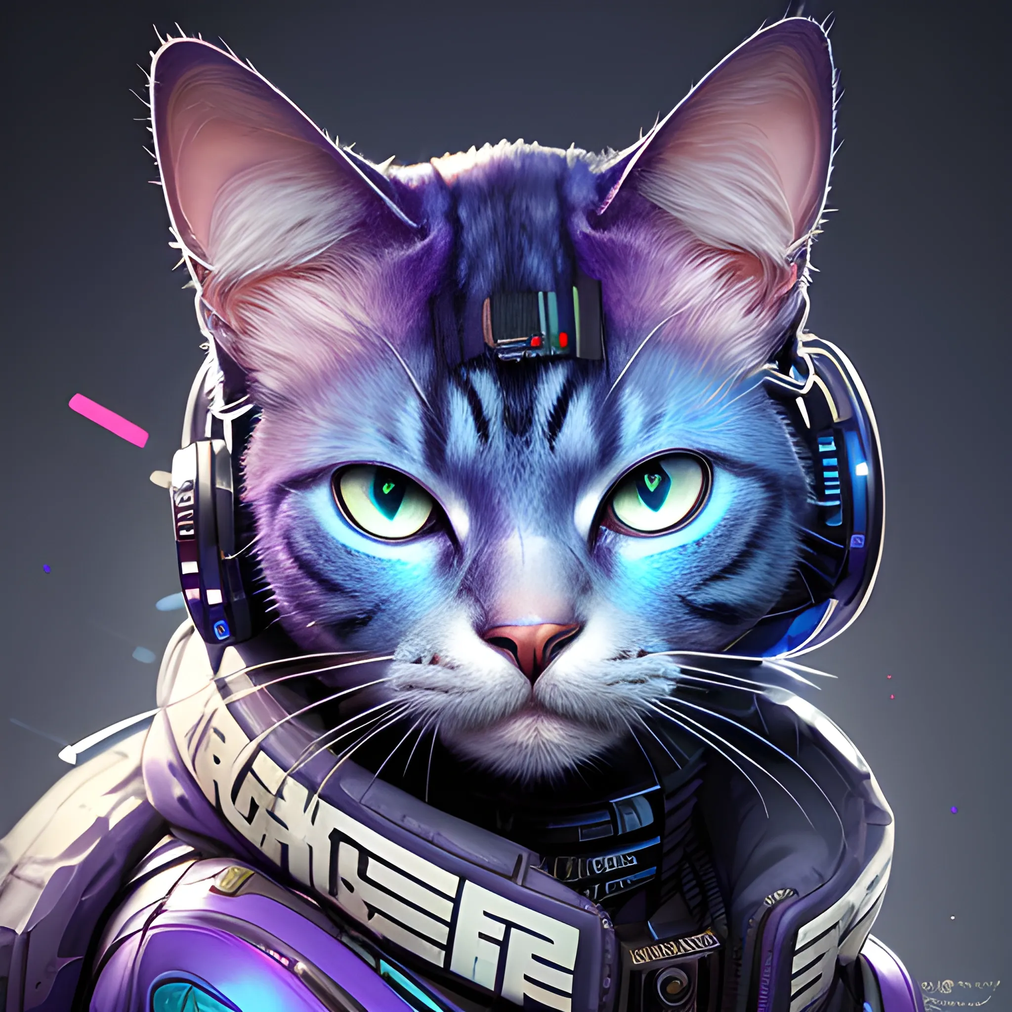 a beautiful portrait of a cute cyberpunk cat   by sandra chevrier and greg rutkowski and wlop, purple blue color scheme, high key lighting, volumetric light, digital art, highly detailed, fine detail, intricate, ornate, complex, octane render, unreal engine, photorealistic 