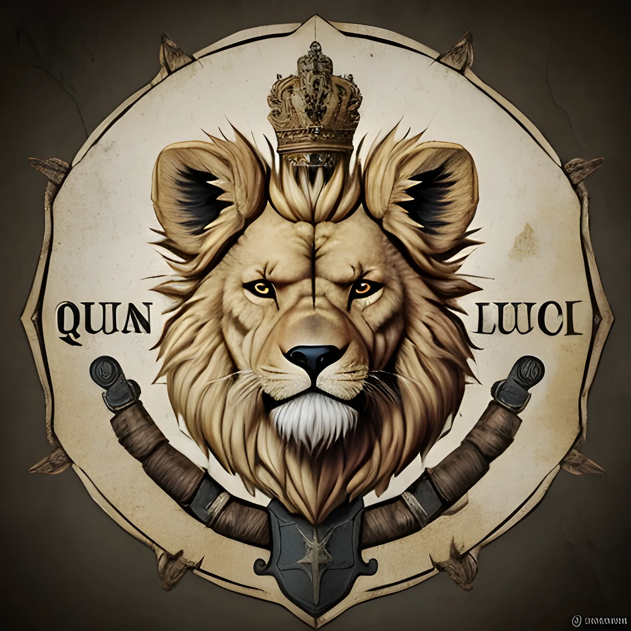 Diseña una imagen épica de un león fuerte y musculoso equipado para la batalla, con armadura reluciente y un escudo majestuoso, listo para enfrentarse a cualquier desafío