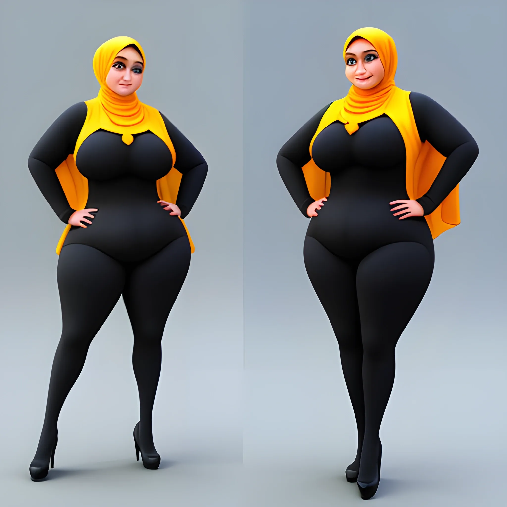 big curvy hijab woman , 3D