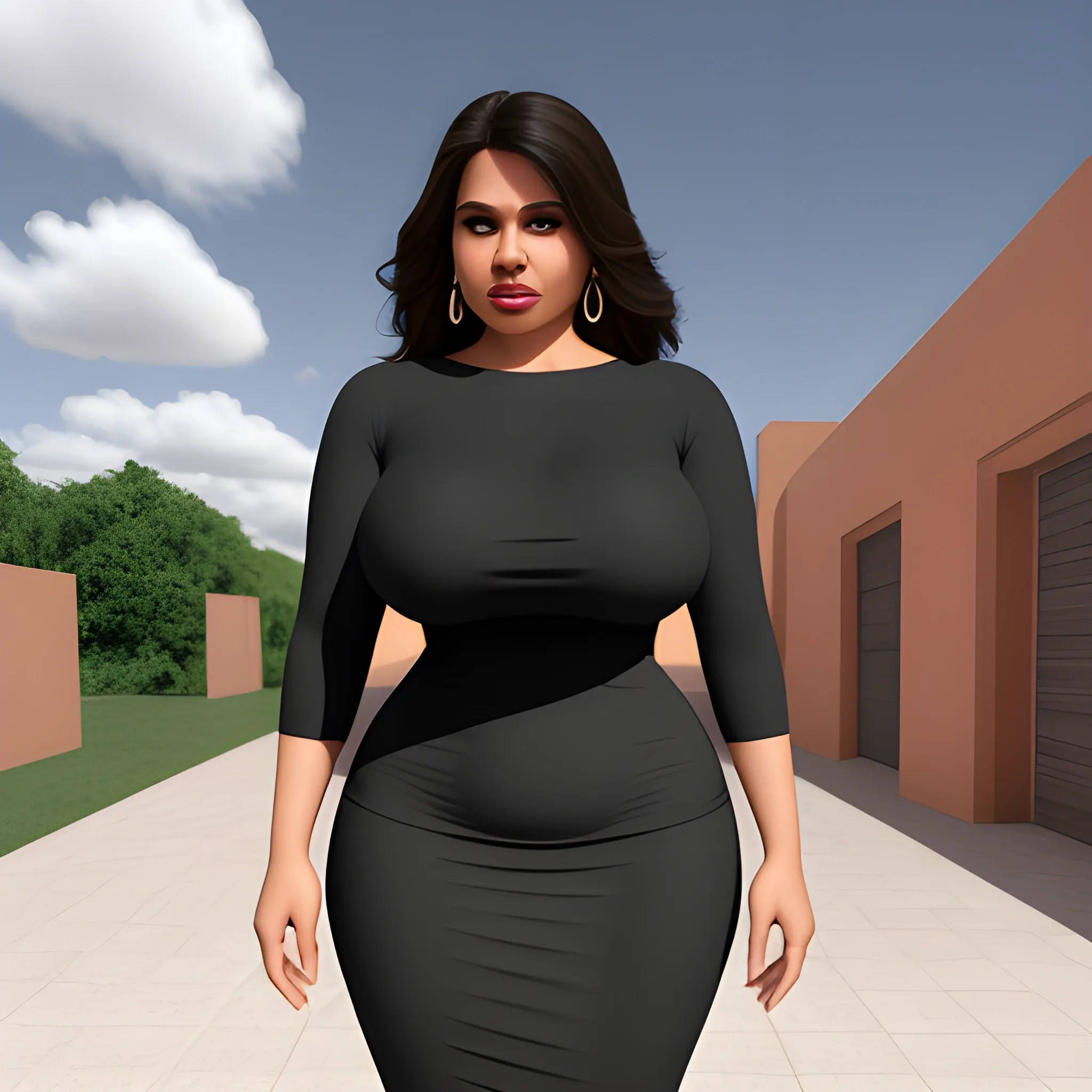 latina big woman in tight dress , 3D