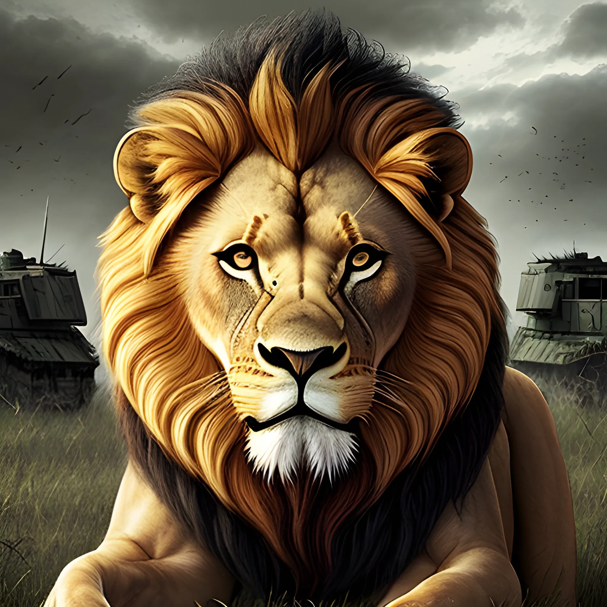 Strong lion, wordwar, army, dangerous, abandoned place