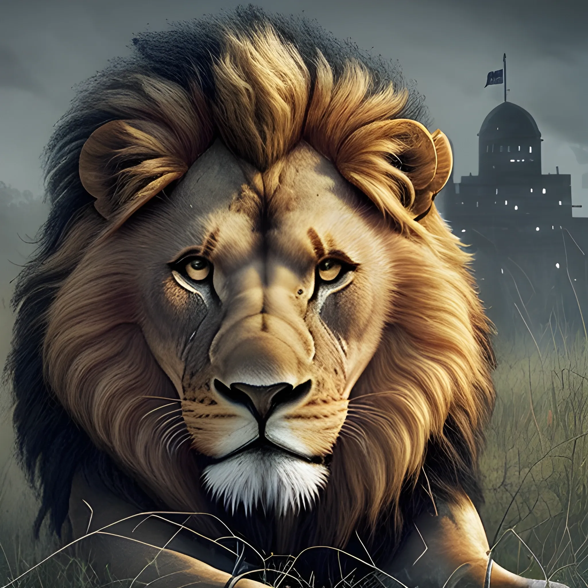 Strong lion, wordwar, army, dangerous, abandoned place
