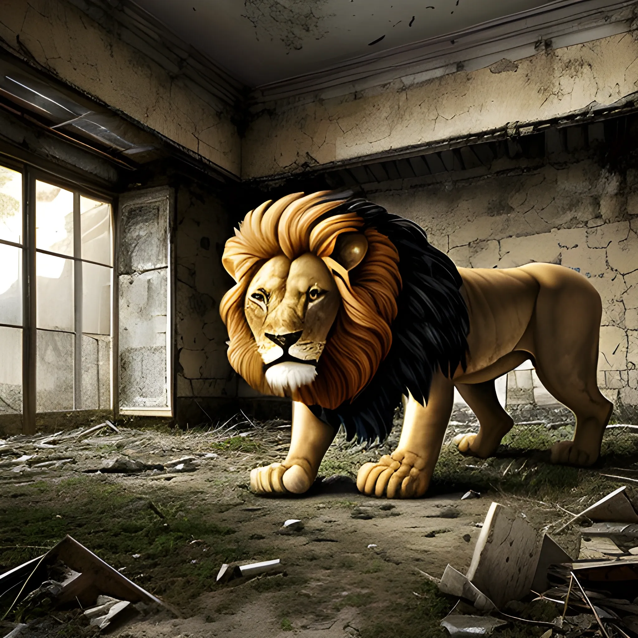 Strong lion, wordwar, army, dangerous, abandoned place