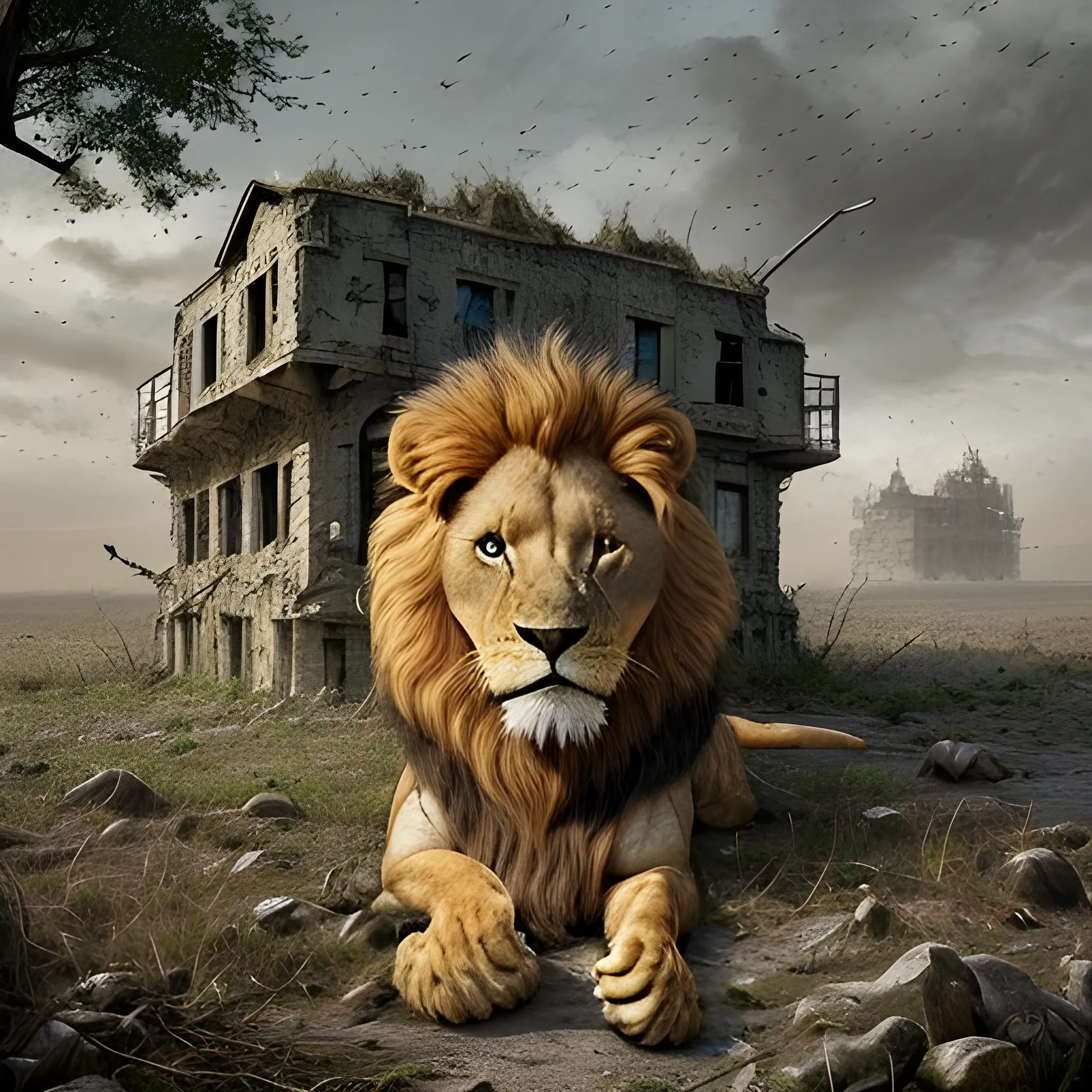 Strong lion, wordwar, army, dangerous, abandoned place