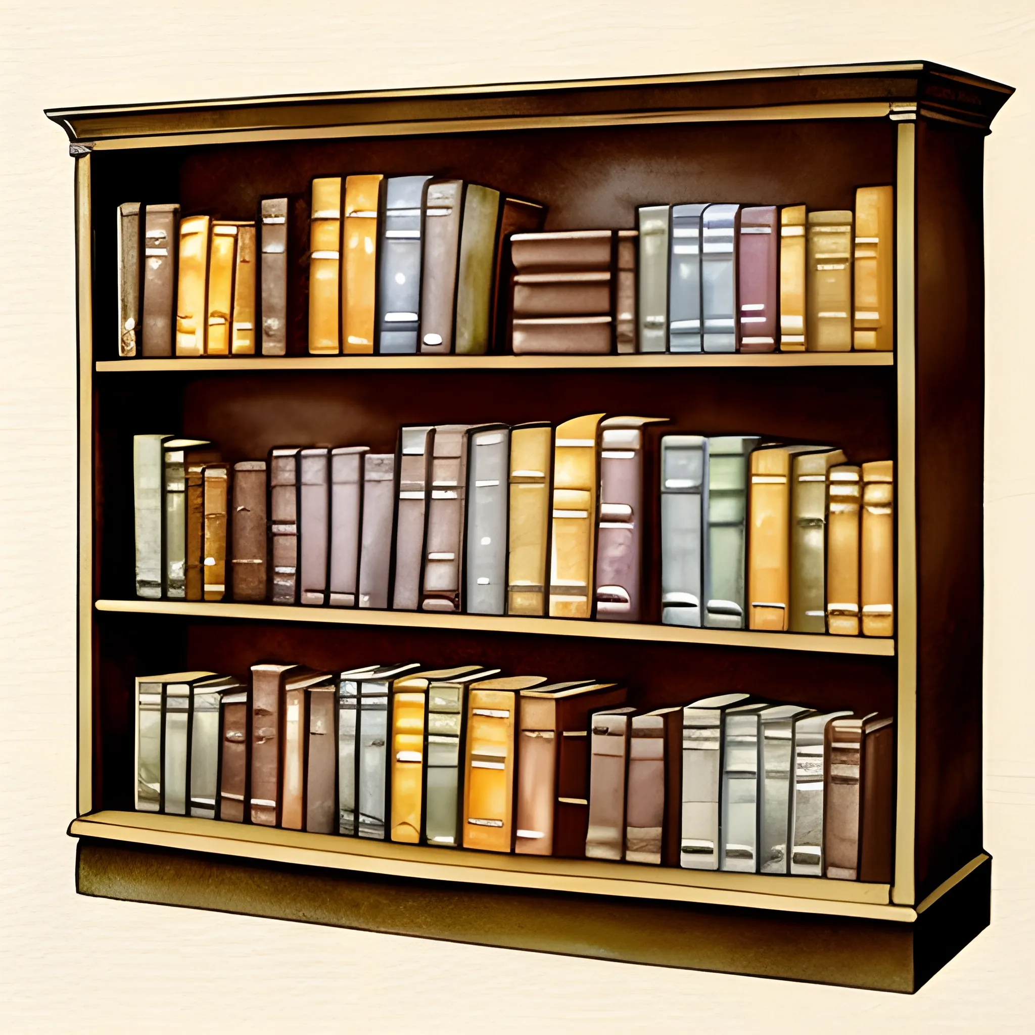 book shelf, books, Water Color, victorian, brown