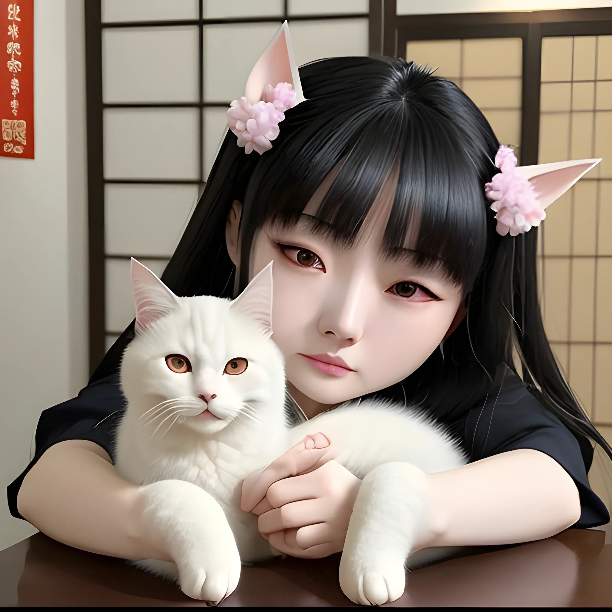 三花猫，中间鼻子很黑