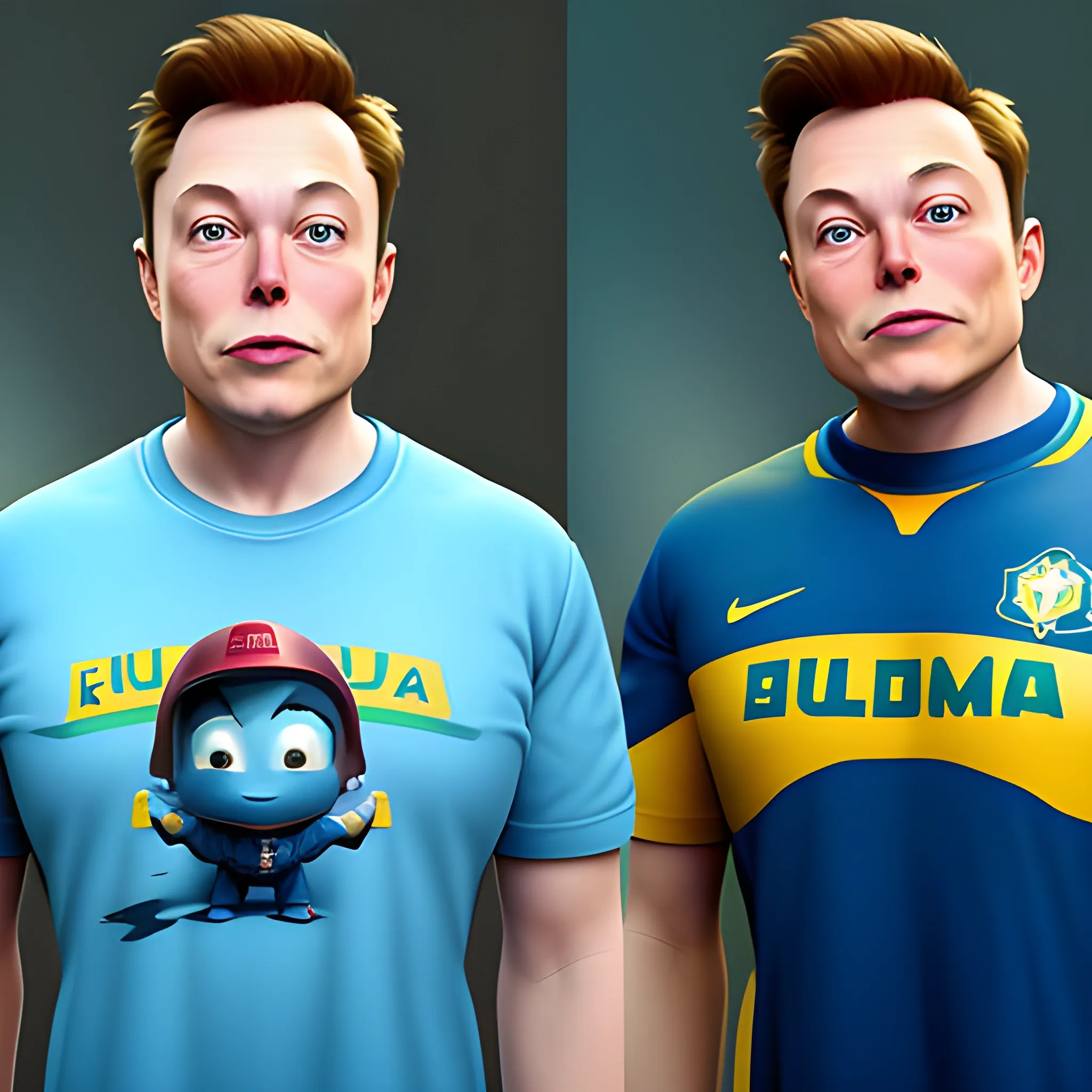 Elon Musk pedindo liberdade em um filme da Pixar, 3D, realista, altamente detalhado, renderizado, desenho animado usando a camisa do Brasil seleção brasileira 