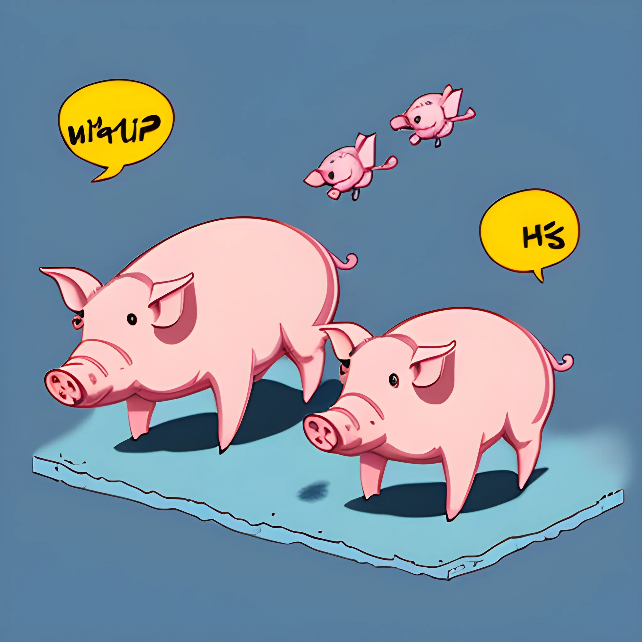 2 pigs with krills fly in the material world, , , Cartoon