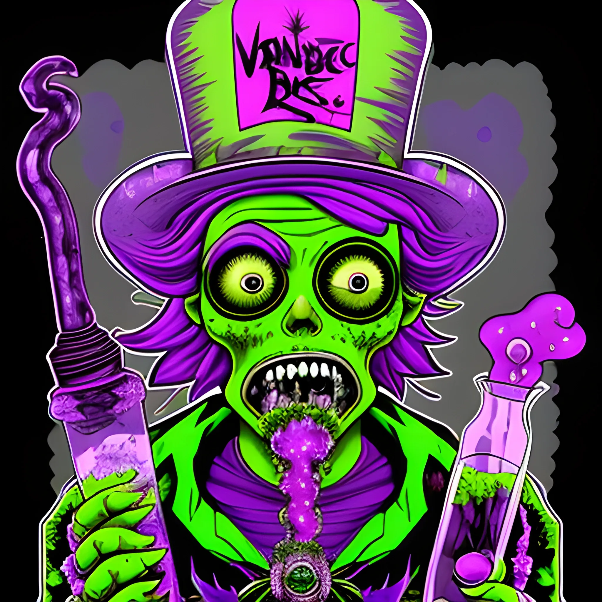 Glass and amethyst marijuana smoking Zombie, lowbrow, heavy meta 