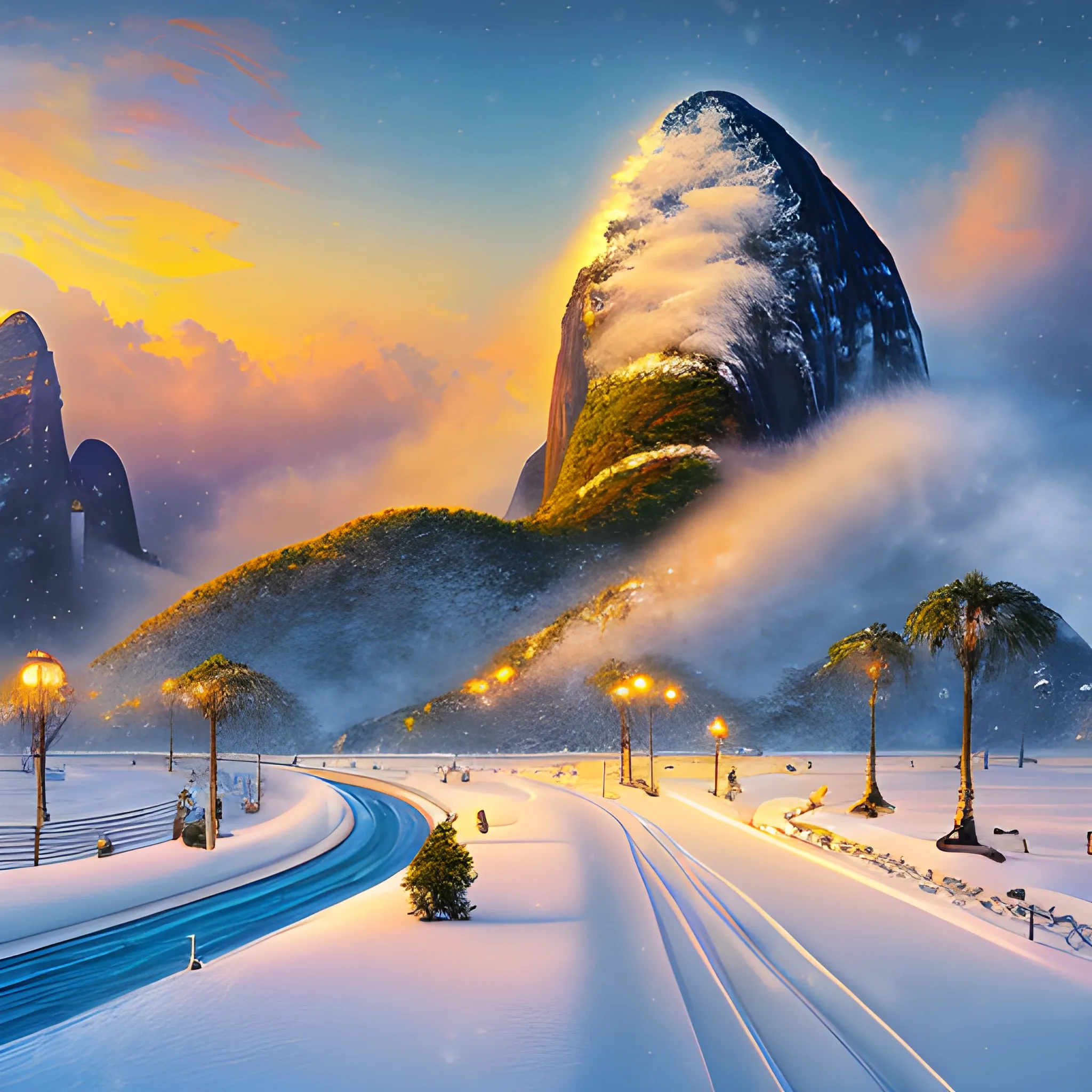 digital artwork of Masterpiece, Best Quality, Product Poster, Snowy Landscape, RIO，RIO，Advertisement, High Resolution, best quality, highres, 4k