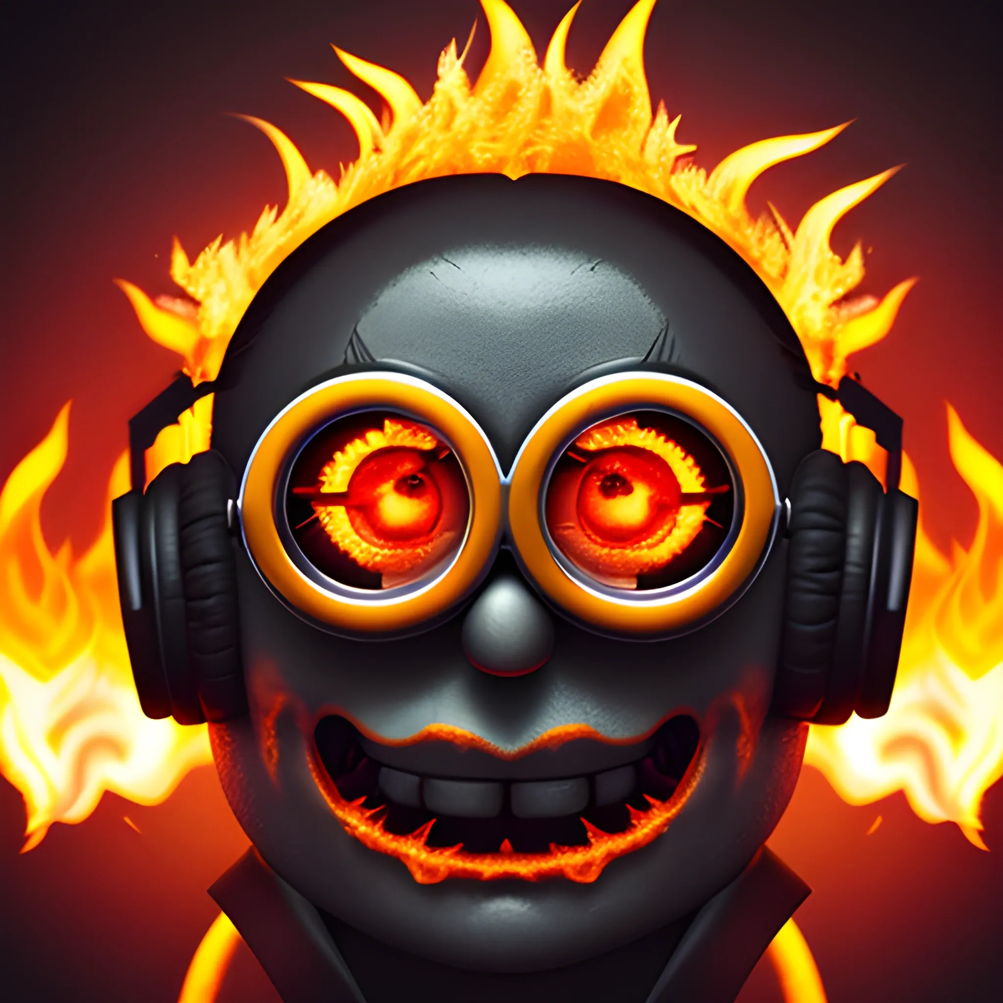 A Minion that is a blend between a hell devil and fire, fire spa ...