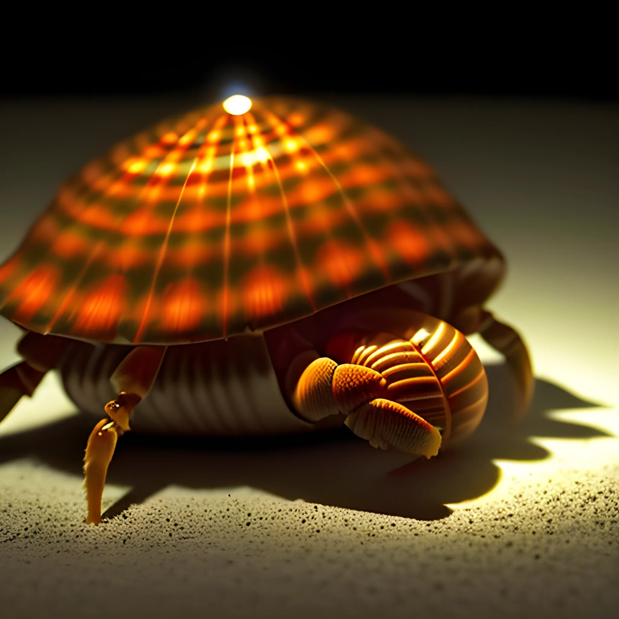 nighttime footage of a hermit crab using an incandescent light-bulb as its shell, Trippy