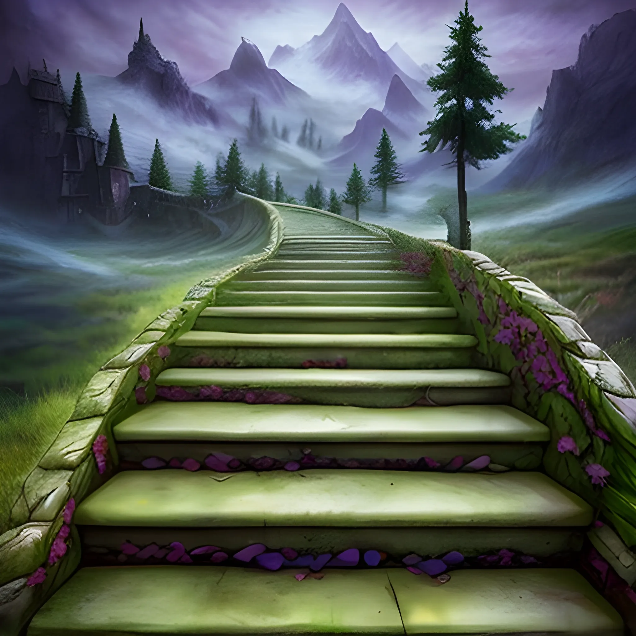 fantasy paper looking like stairs, landscape fond dreamy