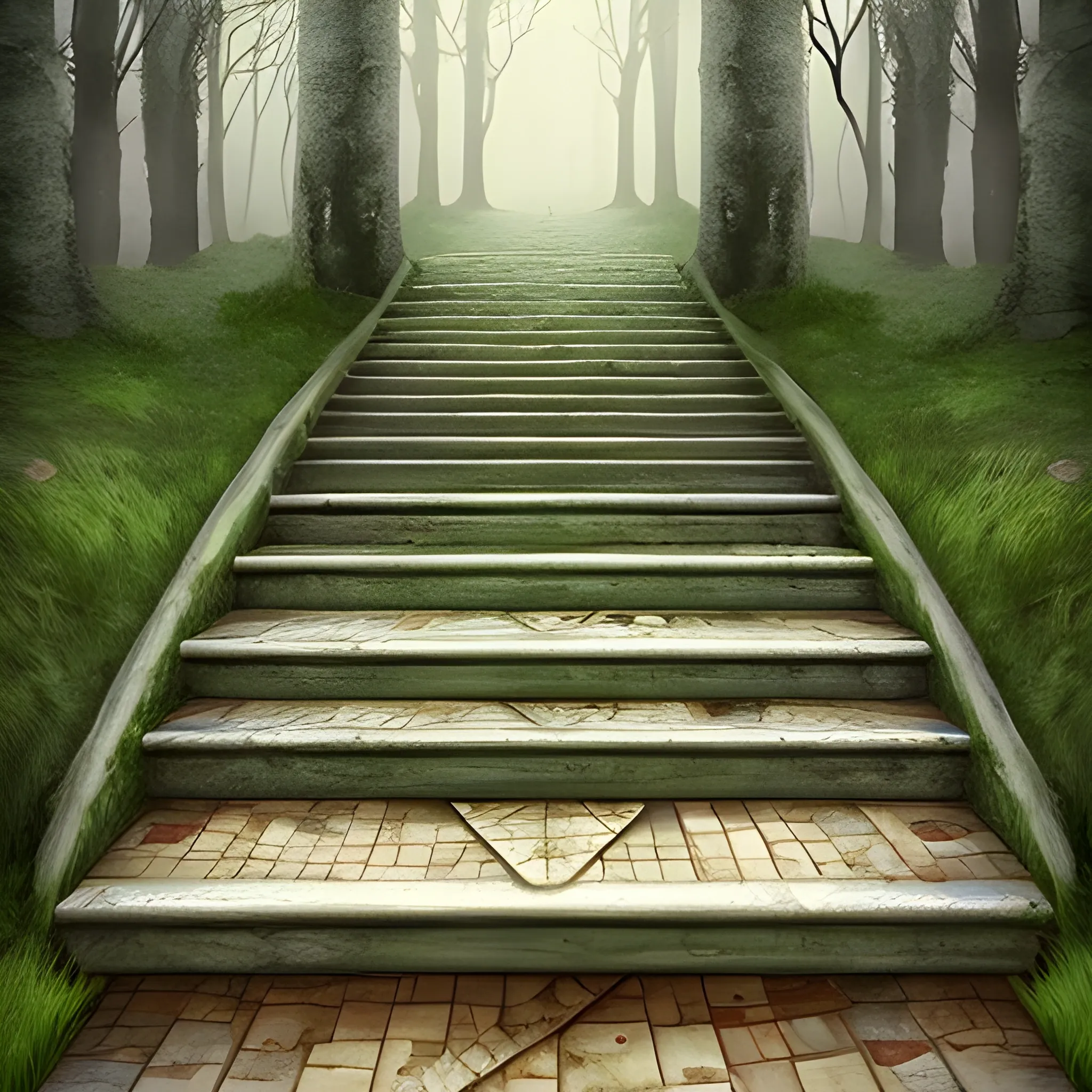 fantasy paper looking like stairs, landscape fond dreamy