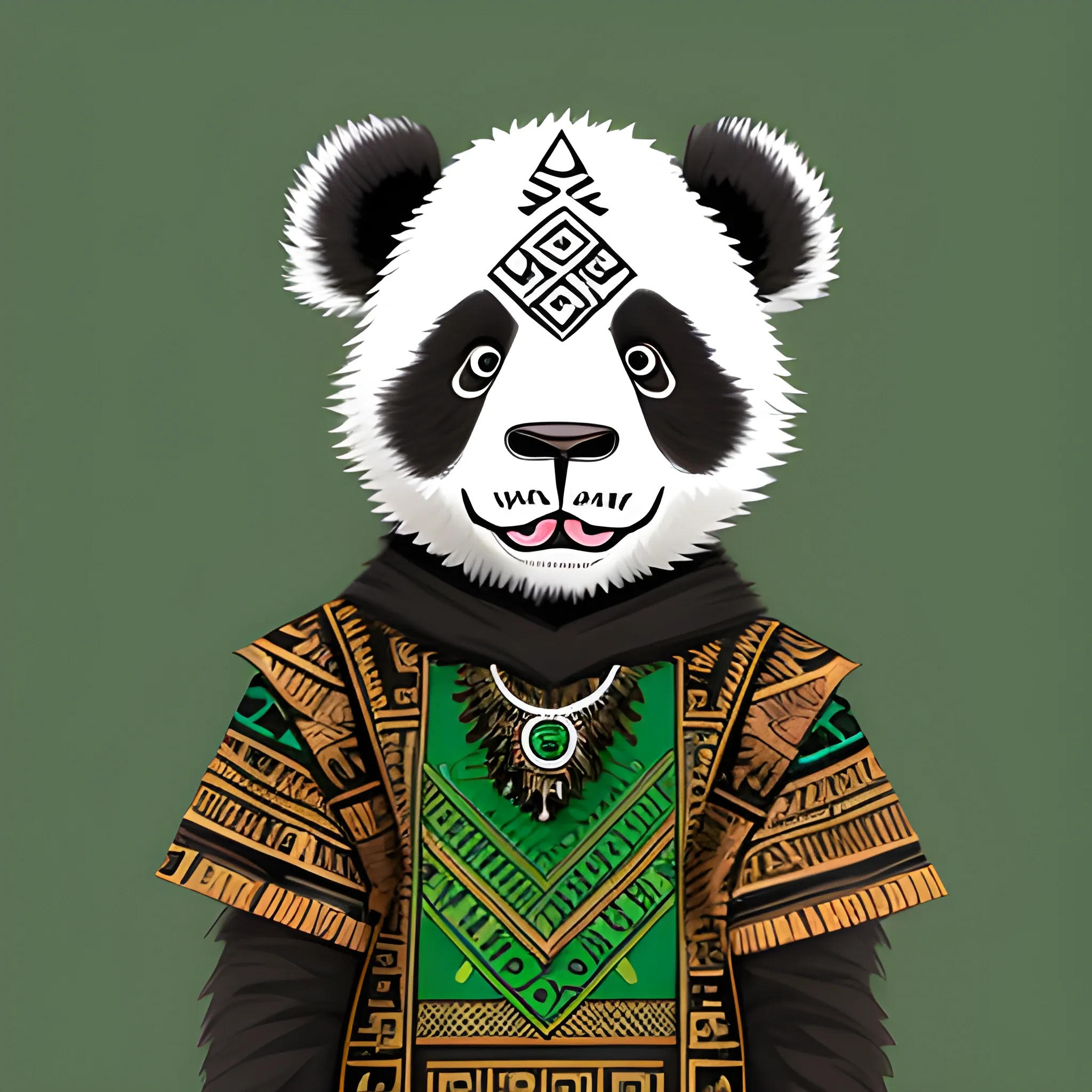 furry, anthro, panda, male, femboy, mage clothing, aztec clothing, green eyes, Cartoon