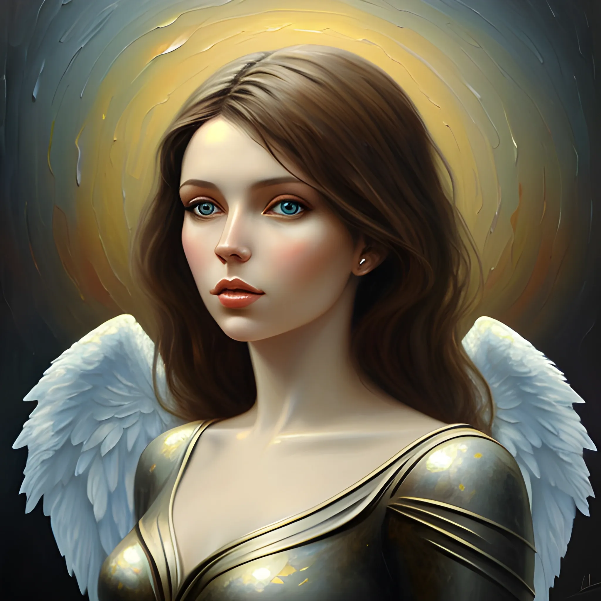 beautiful, angel,Oil Painting, 3D, sci fi, woman, brunette