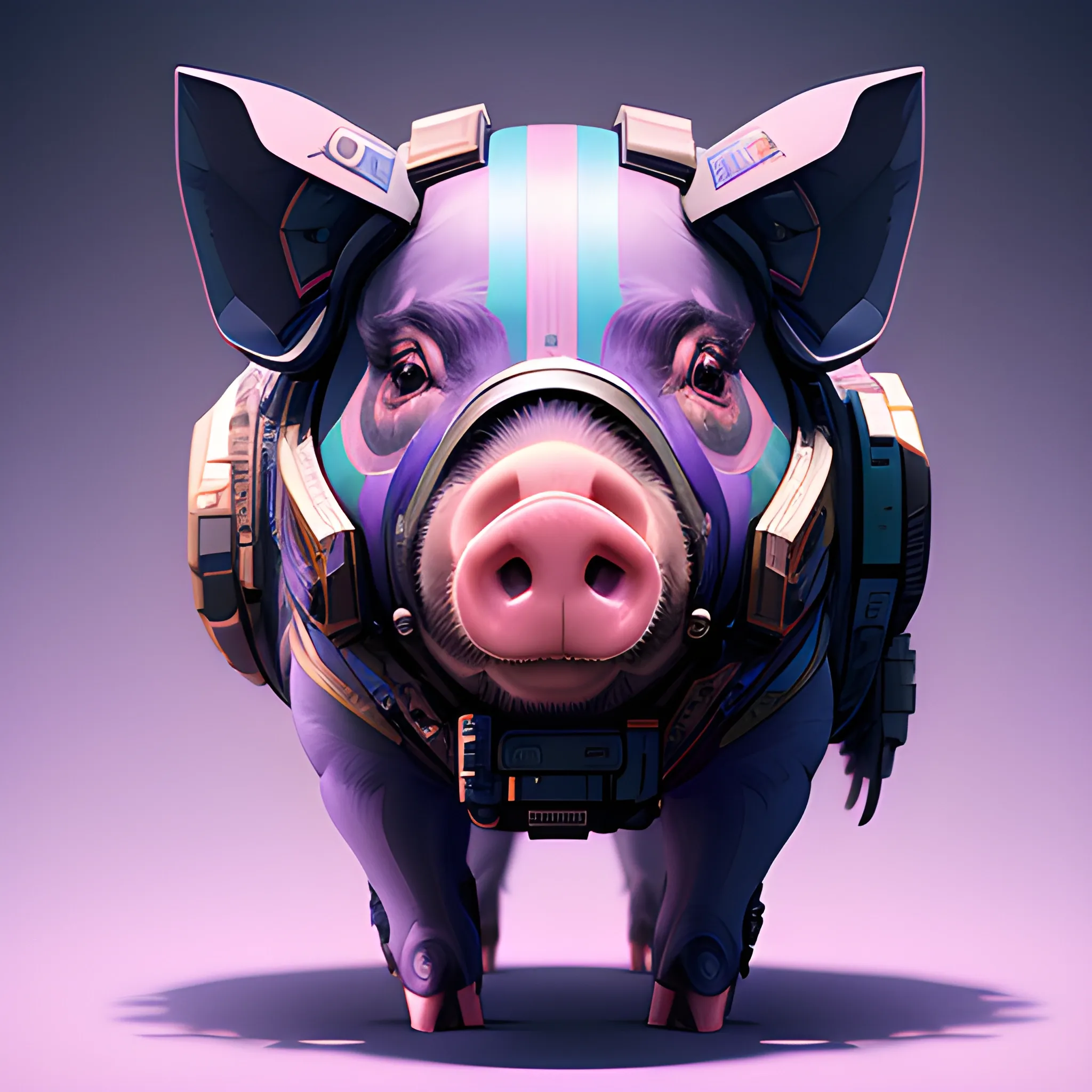 a beautiful portrait of a cute cyberpunk Pig by sandra chevrier and greg rutkowski and wlop, purple blue color scheme, high key lighting, volumetric light, digital art, highly detailed, fine detail, intricate, ornate, complex, octane render, unreal engine, photorealistic 