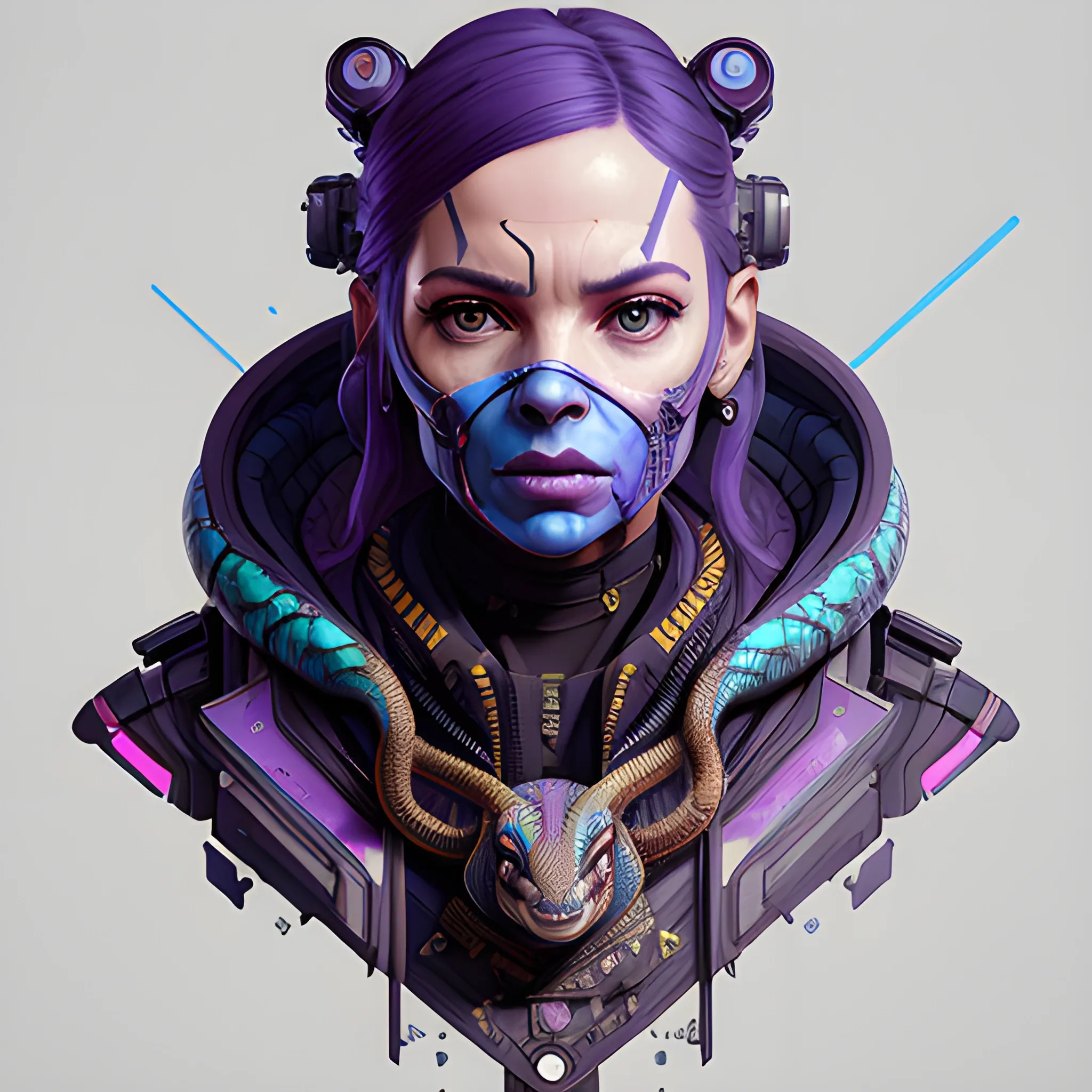 a beautiful portrait of a cute cyberpunk Snake by sandra chevrier and greg rutkowski and wlop, purple blue color scheme, high key lighting, volumetric light, digital art, highly detailed, fine detail, intricate, ornate, complex, octane render, unreal engine, photorealistic 