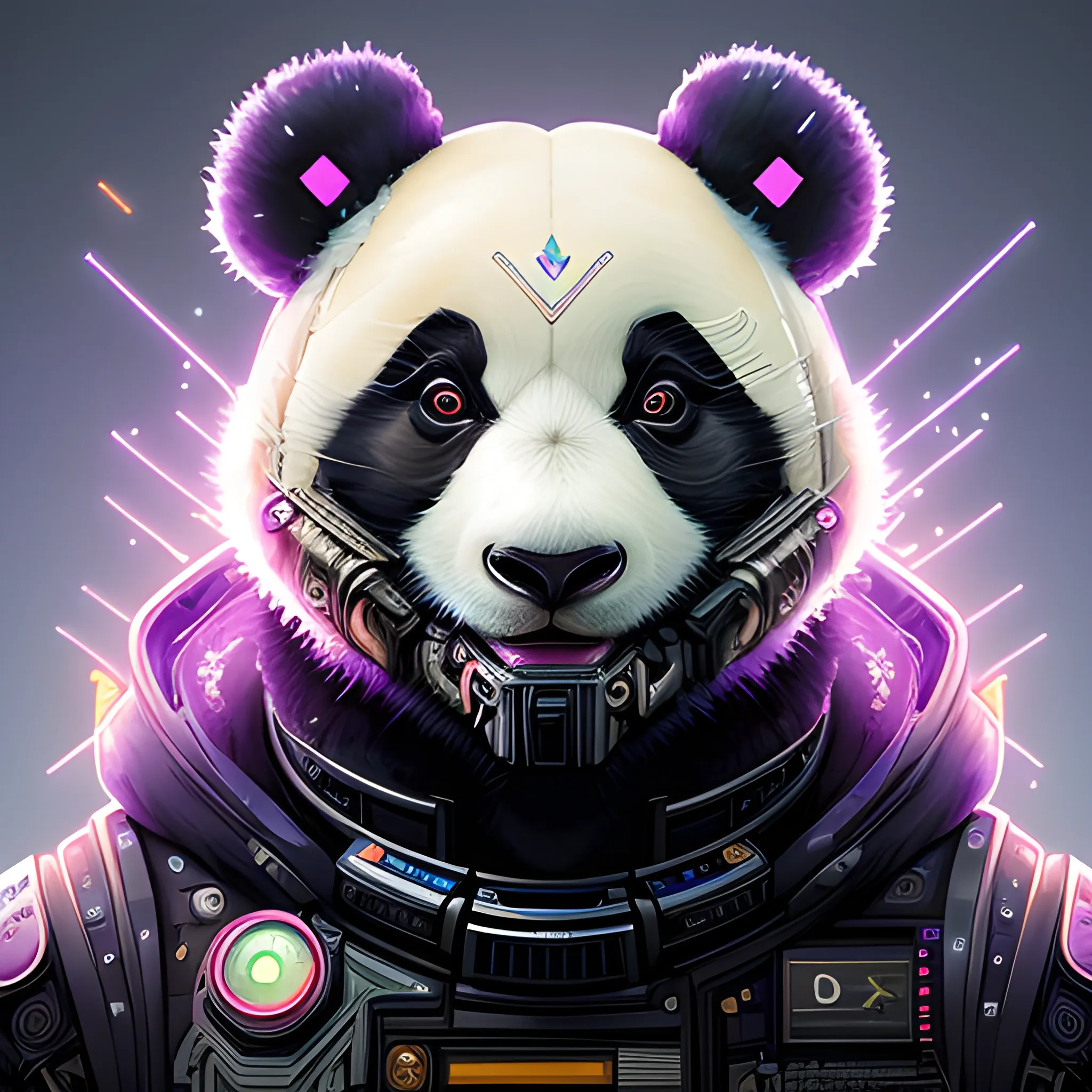 a beautiful portrait of a cute cyberpunk Panda by sandra chevrier and greg rutkowski and wlop, purple blue color scheme, high key lighting, volumetric light, digital art, highly detailed, fine detail, intricate, ornate, complex, octane render, unreal engine, photorealistic 