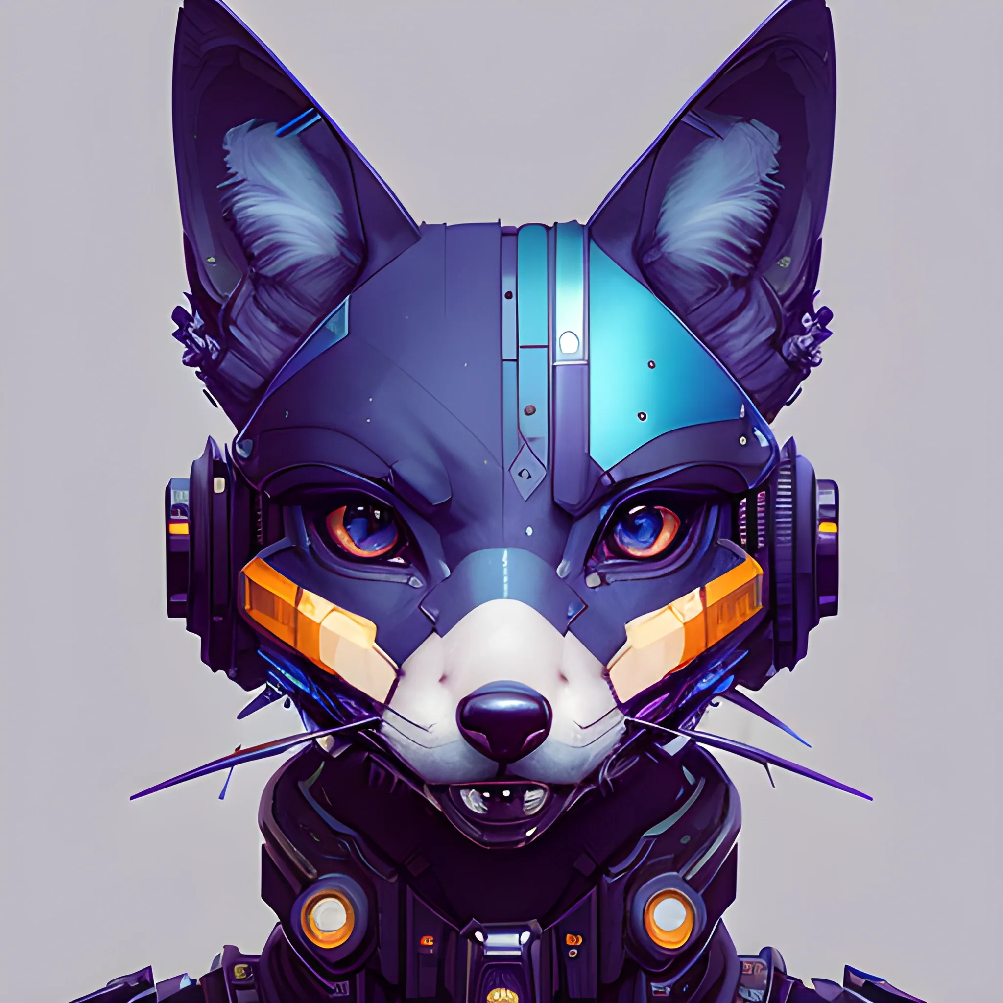 a beautiful portrait of a cute cyberpunk Fox by sandra chevrier and greg rutkowski and wlop, purple blue color scheme, high key lighting, volumetric light, digital art, highly detailed, fine detail, intricate, ornate, complex, octane render, unreal engine, photorealistic 