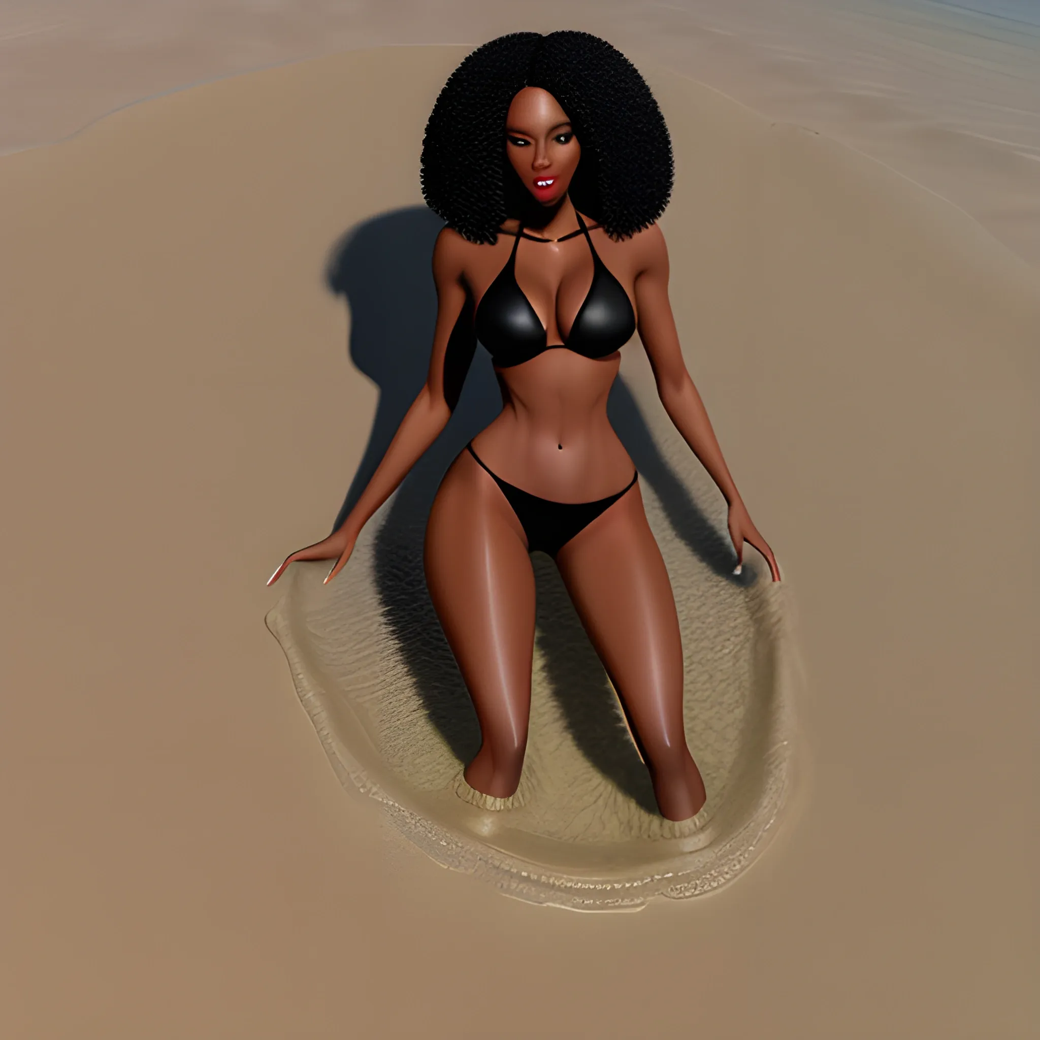 Black girl in black bikini in deep quicksand 3D Arthub.ai