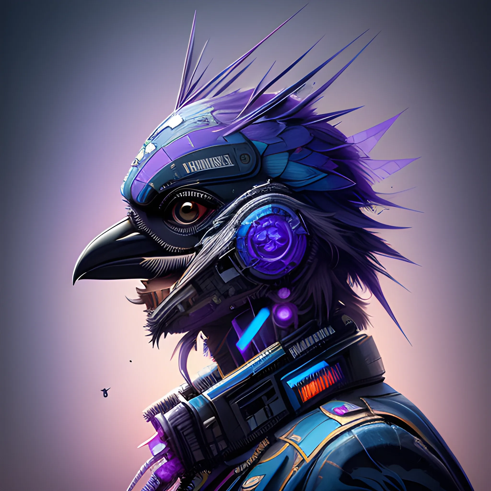 a beautiful portrait of a cute cyberpunk crow, by sandra chevrier and greg rutkowski and wlop, purple blue color scheme, high key lighting, volumetric light, digital art, highly detailed, fine detail, intricate, ornate, complex, octane render, unreal engine, photorealistic 