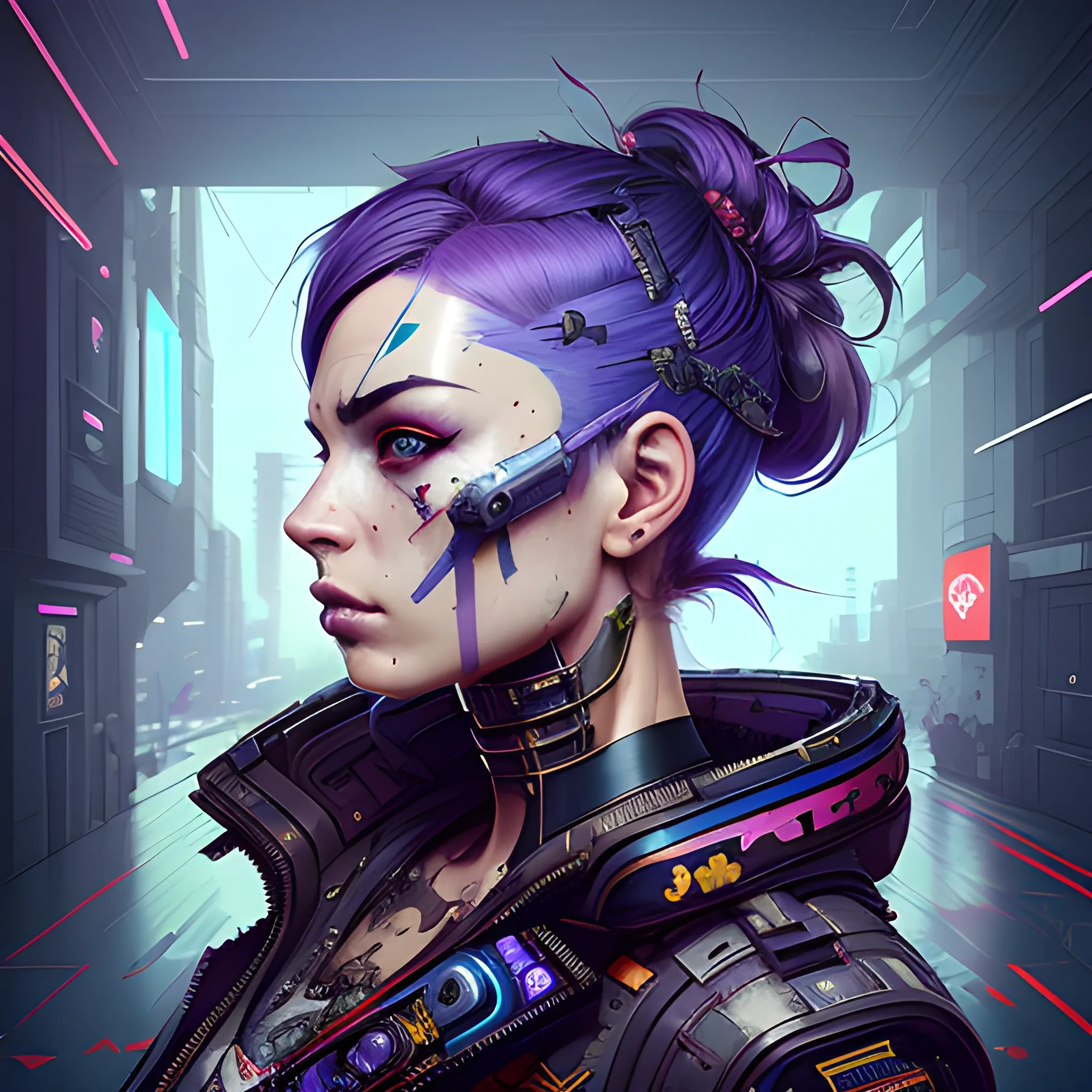 a beautiful portrait of a cute cyberpunk red-crowned, by sandra ...