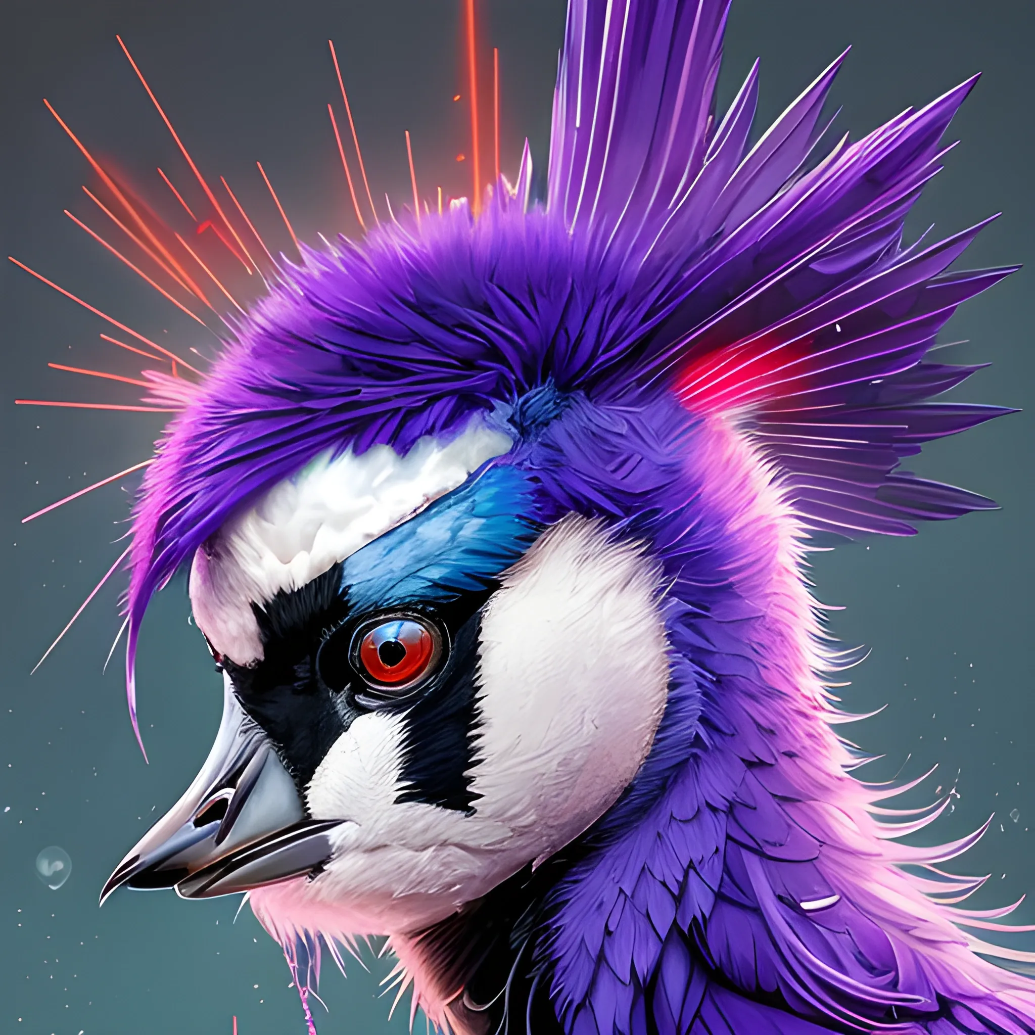 a beautiful portrait of a cute cyberpunk red-crowned crane, by sandra chevrier and greg rutkowski and wlop, purple blue color scheme, high key lighting, volumetric light, digital art, highly detailed, fine detail, intricate, ornate, complex, octane render, unreal engine, photorealistic 