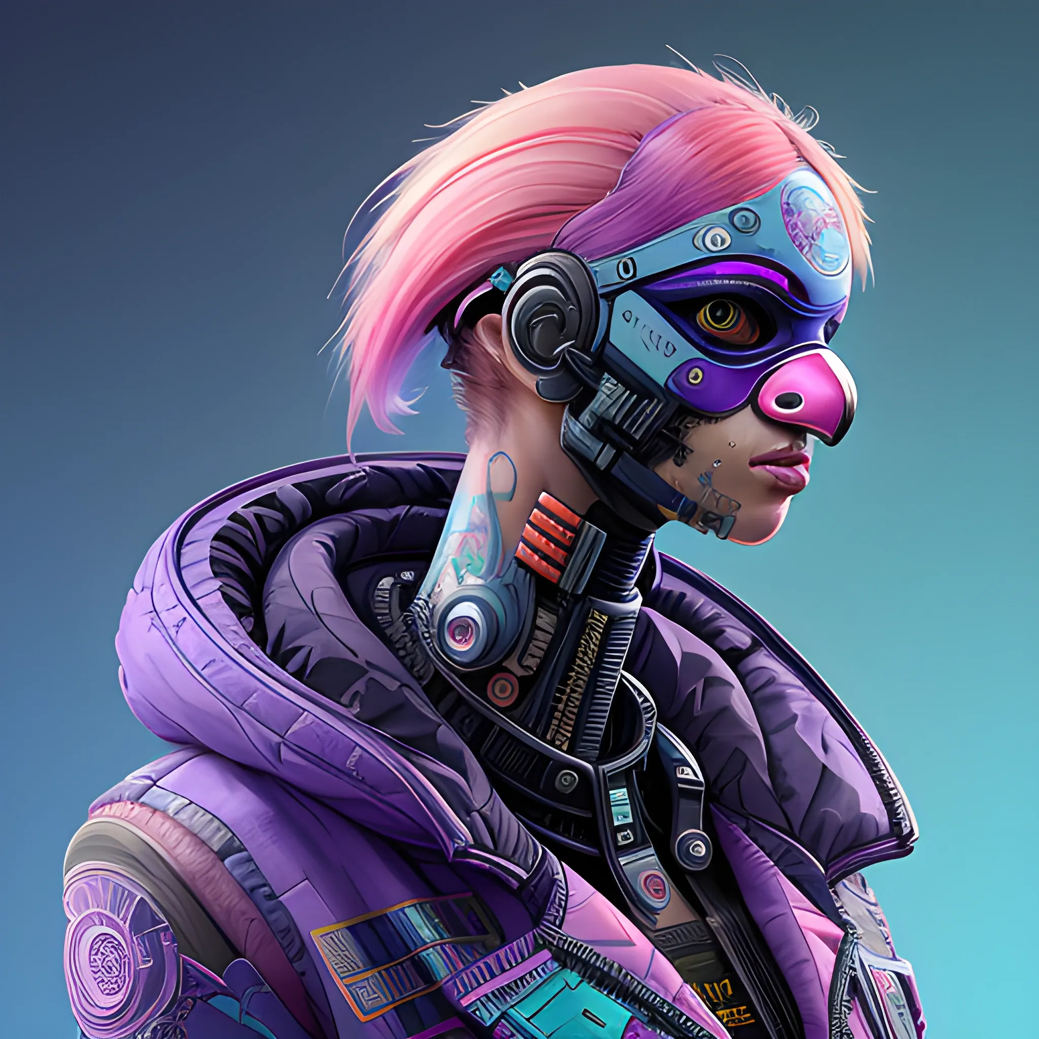 a beautiful portrait of a cute cyberpunk flamingo by sandra chevrier and greg rutkowski and wlop, purple blue color scheme, high key lighting, volumetric light, digital art, highly detailed, fine detail, intricate, ornate, complex, octane render, unreal engine, photorealistic 