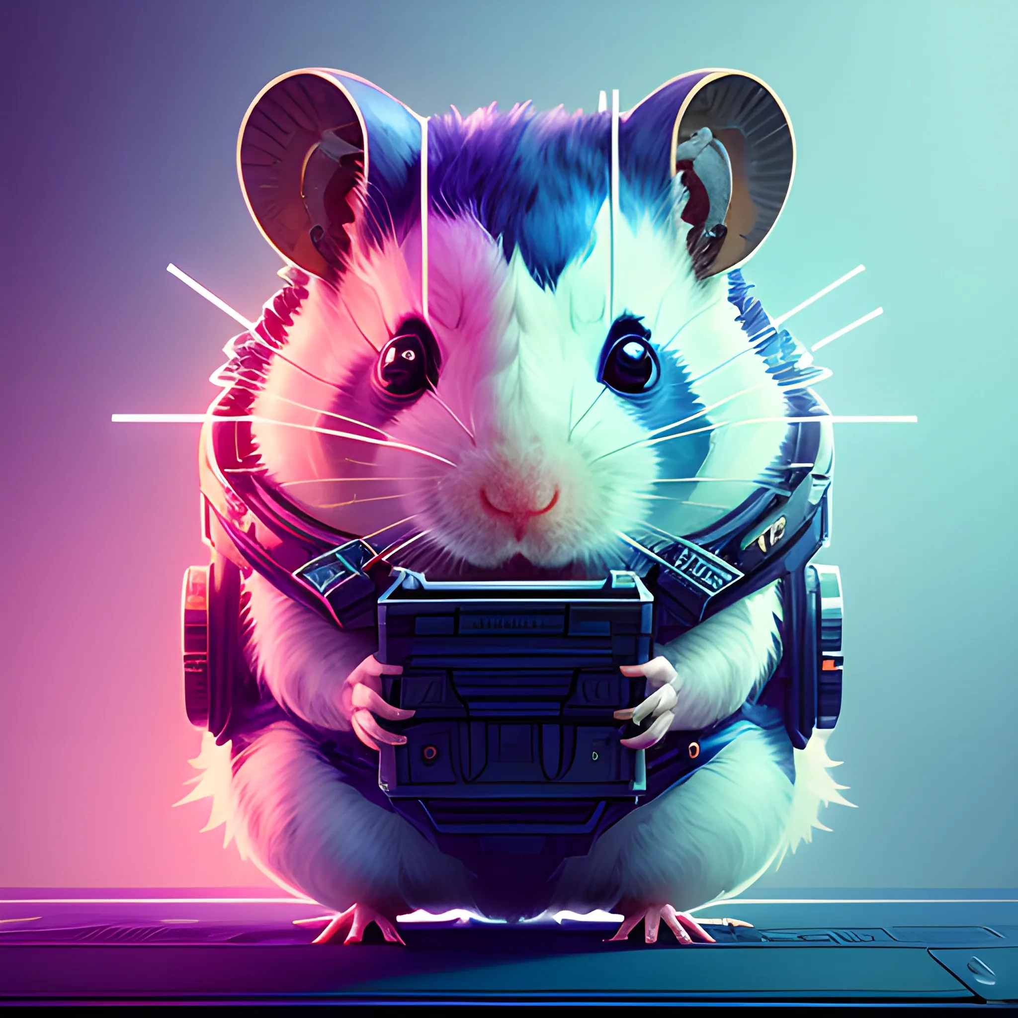 a beautiful portrait of a cute cyberpunk hamster by sandra chevrier and greg rutkowski and wlop, purple blue color scheme, high key lighting, volumetric light, digital art, highly detailed, fine detail, intricate, ornate, complex, octane render, unreal engine, photorealistic 