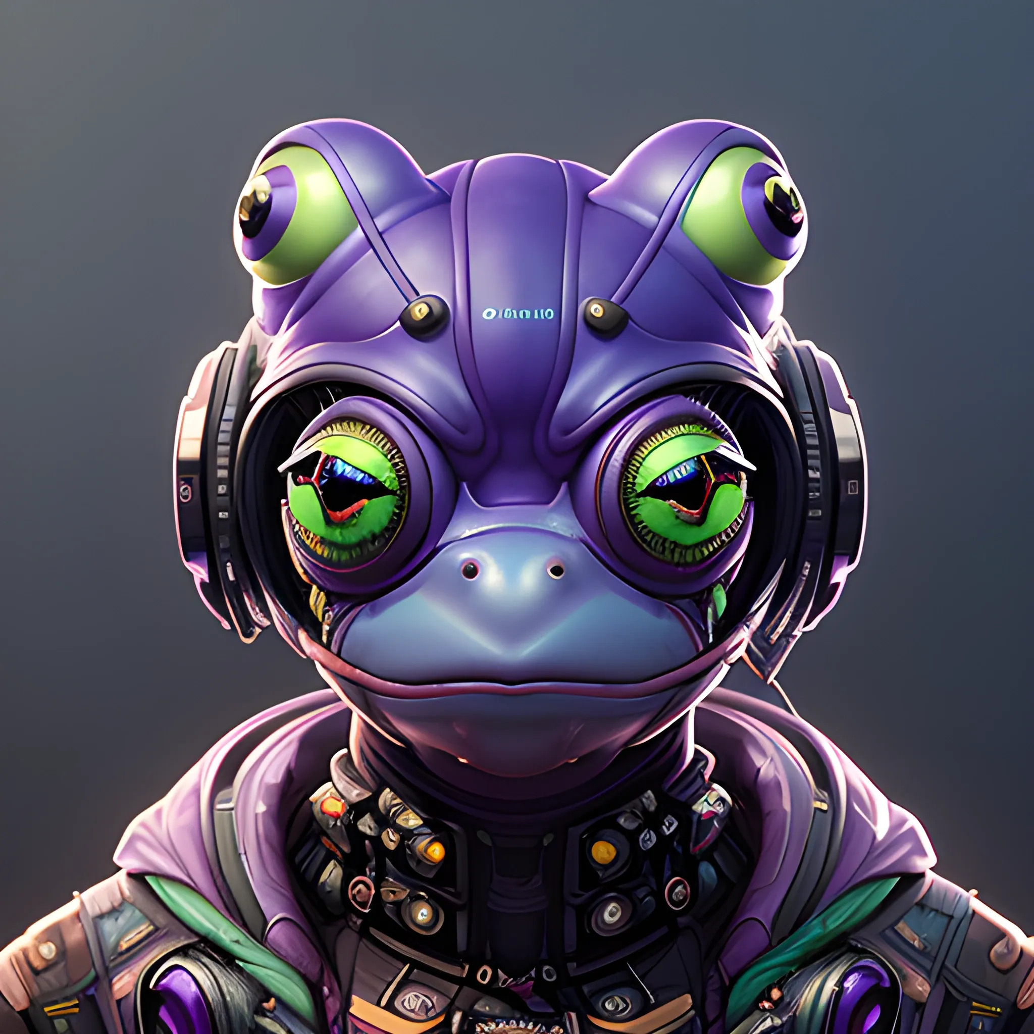 a beautiful portrait of a cute cyberpunk frog by sandra chevrier and greg rutkowski and wlop, purple blue color scheme, high key lighting, volumetric light, digital art, highly detailed, fine detail, intricate, ornate, complex, octane render, unreal engine, photorealistic 