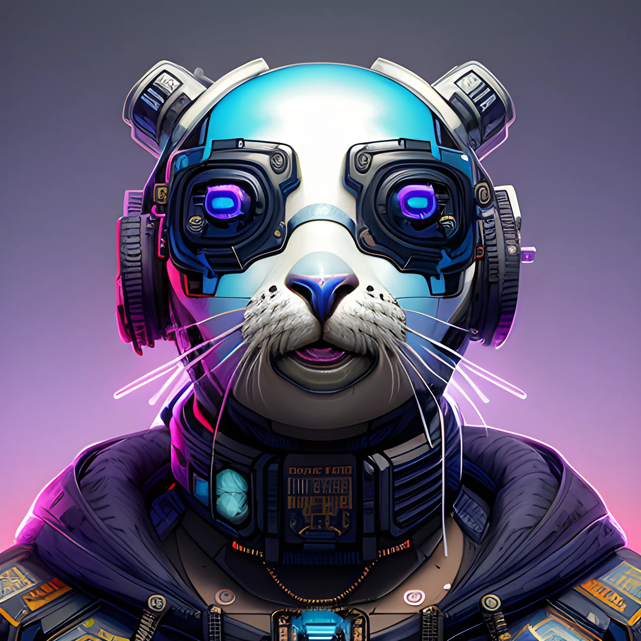 a beautiful portrait of a cute cyberpunk seal, by sandra chevrier and greg rutkowski and wlop, purple blue color scheme, high key lighting, volumetric light, digital art, highly detailed, fine detail, intricate, ornate, complex, octane render, unreal engine, photorealistic 