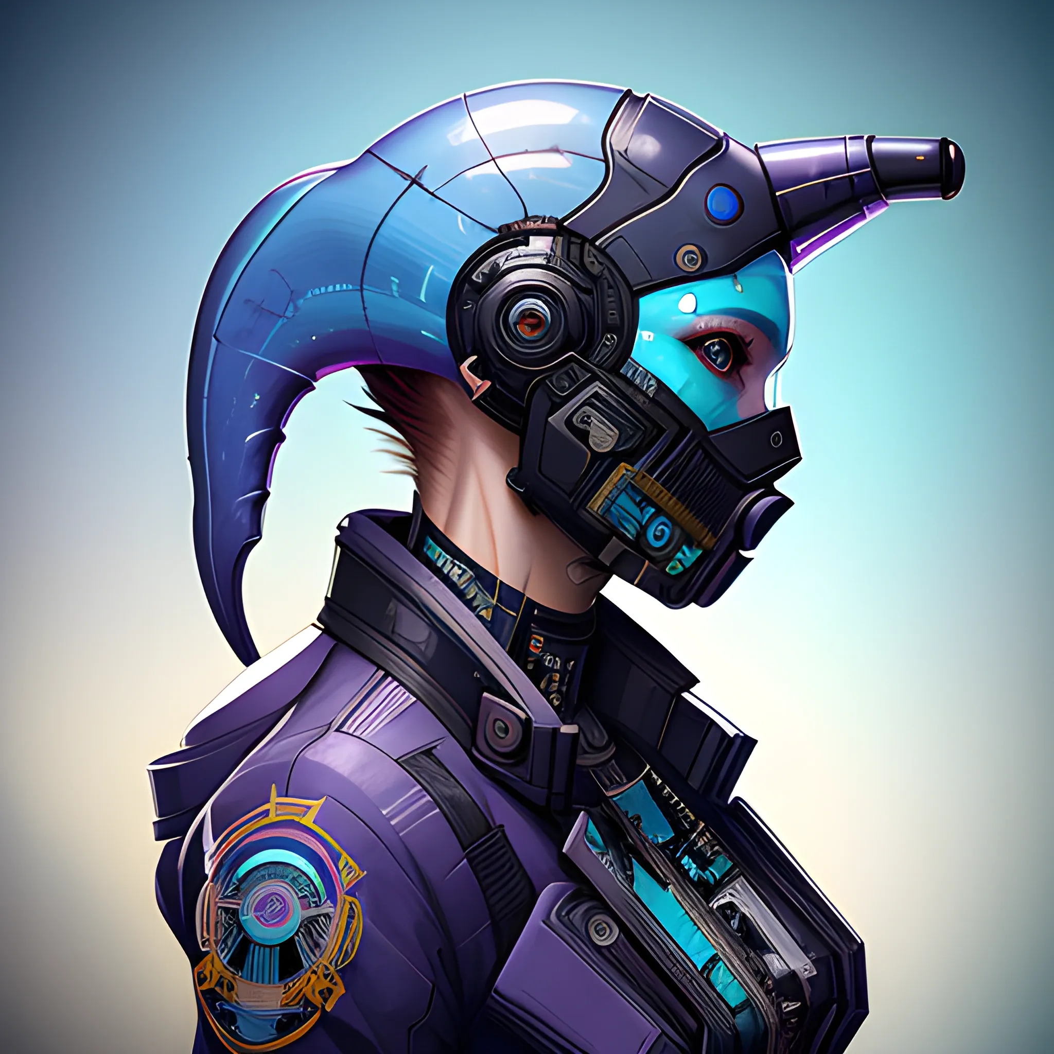 a beautiful portrait of a cute cyberpunk dolphin, by sandra chevrier and greg rutkowski and wlop, purple blue color scheme, high key lighting, volumetric light, digital art, highly detailed, fine detail, intricate, ornate, complex, octane render, unreal engine, photorealistic 