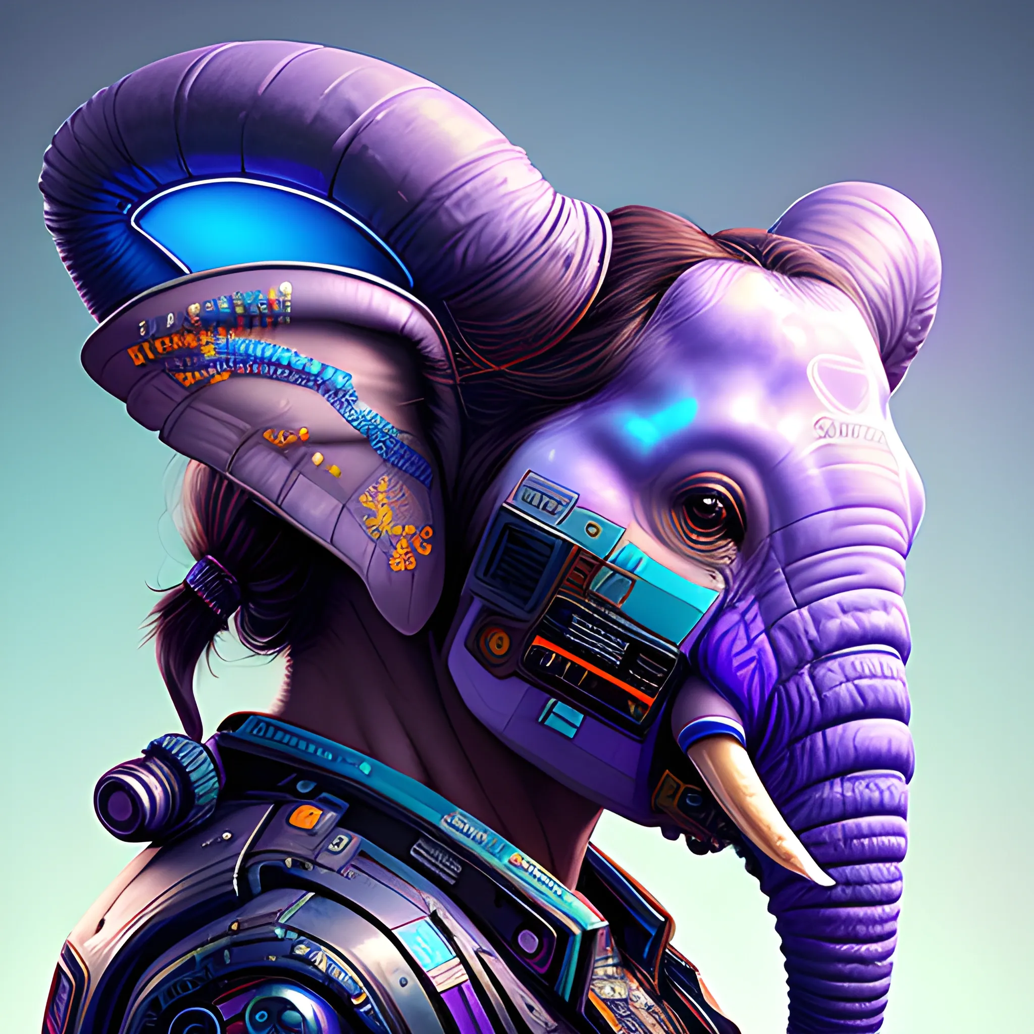 a beautiful portrait of a cute cyberpunk elephant by sandra chevrier and greg rutkowski and wlop, purple blue color scheme, high key lighting, volumetric light, digital art, highly detailed, fine detail, intricate, ornate, complex, octane render, unreal engine, photorealistic 