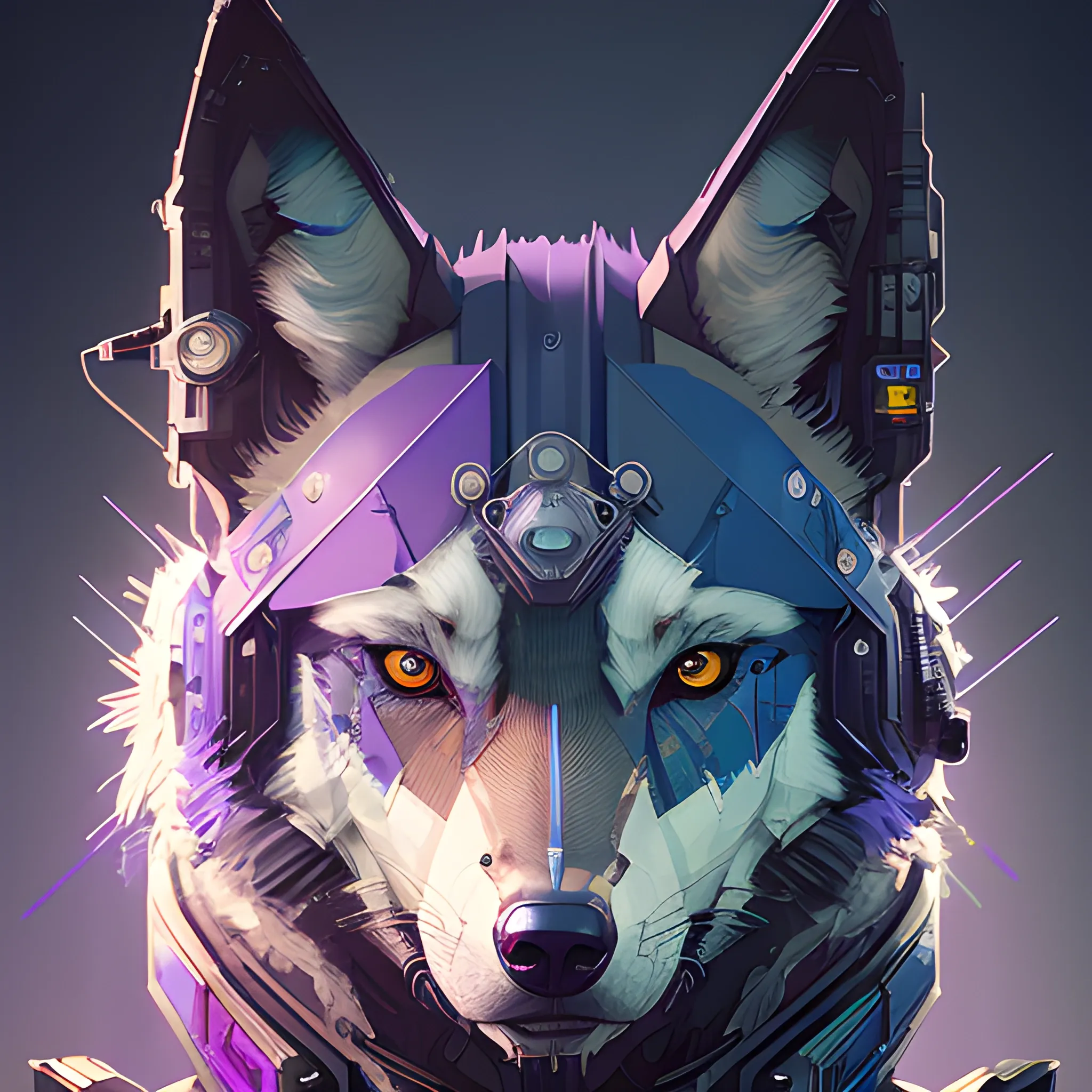 a beautiful portrait of a cute cyberpunk Wolf by sandra chevrier and greg rutkowski and wlop, purple blue color scheme, high key lighting, volumetric light, digital art, highly detailed, fine detail, intricate, ornate, complex, octane render, unreal engine, photorealistic 