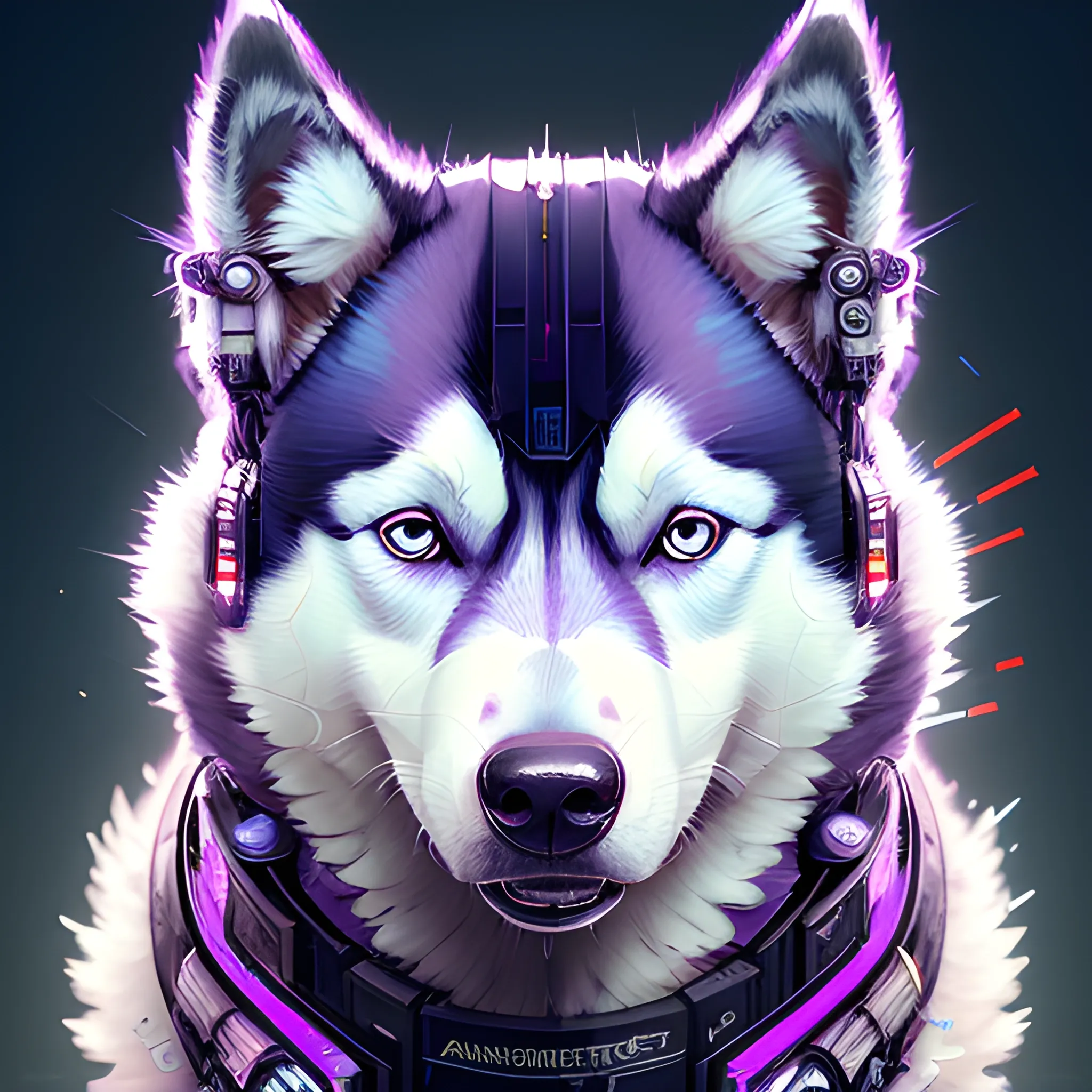 a beautiful portrait of a cute cyberpunk Husky by sandra chevrier and greg rutkowski and wlop, purple blue color scheme, high key lighting, volumetric light, digital art, highly detailed, fine detail, intricate, ornate, complex, octane render, unreal engine, photorealistic 