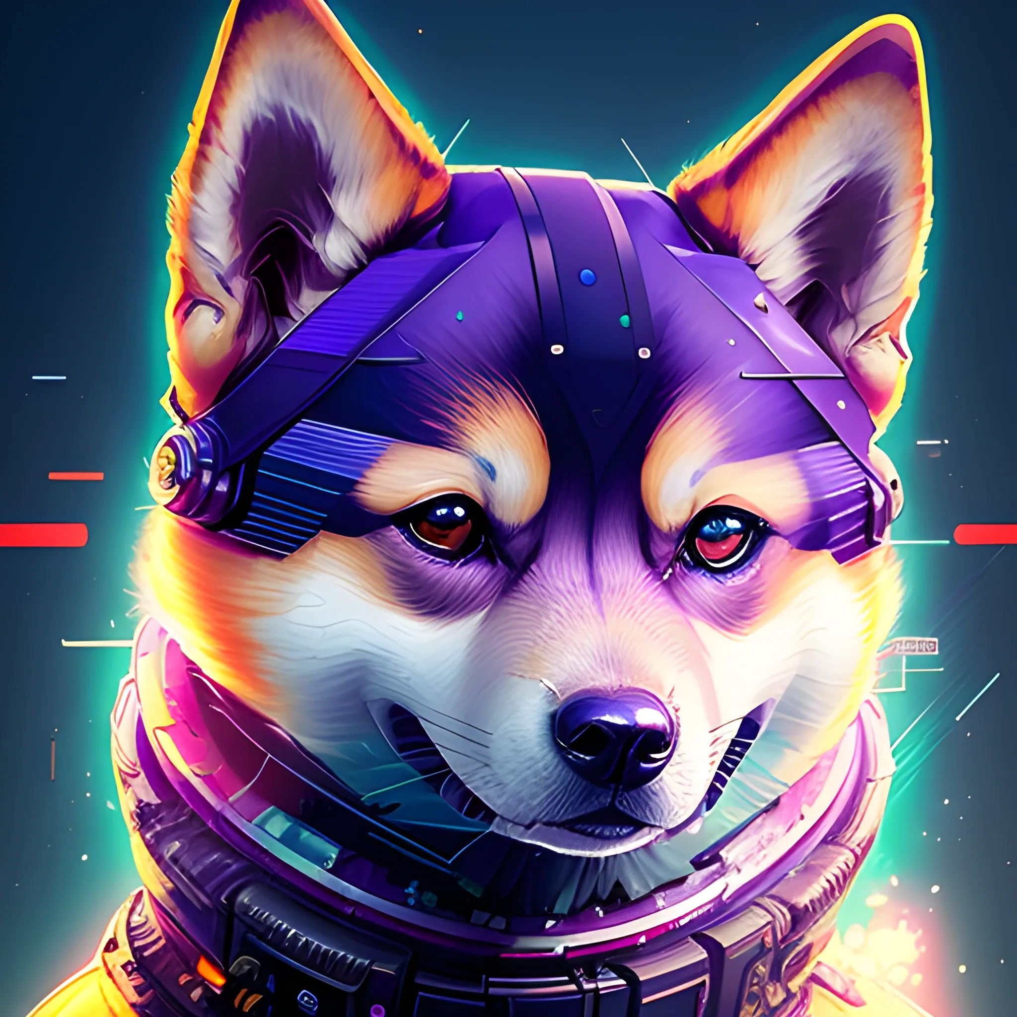 a beautiful portrait of a cute cyberpunk Shiba by sandra chevrier and greg rutkowski and wlop, purple blue color scheme, high key lighting, volumetric light, digital art, highly detailed, fine detail, intricate, ornate, complex, octane render, unreal engine, photorealistic 