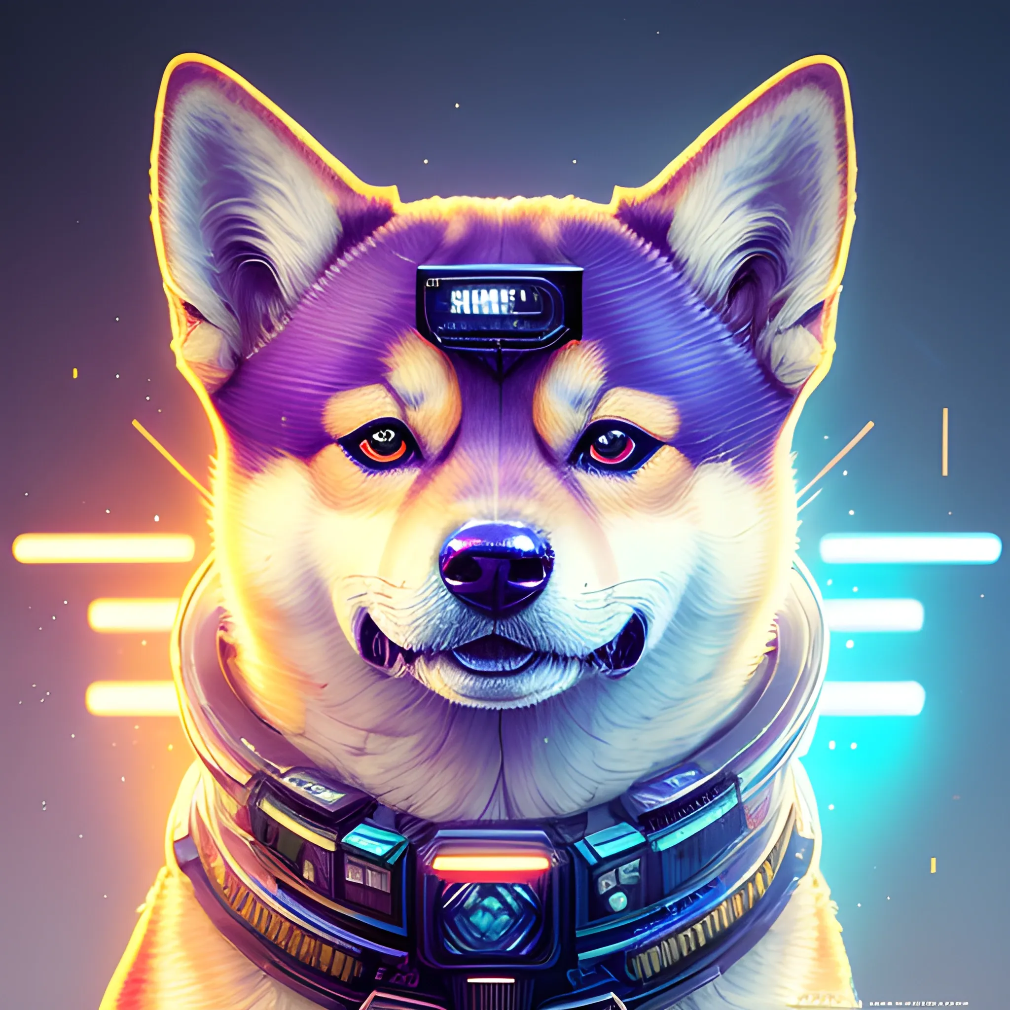 a beautiful portrait of a cute cyberpunk Shiba Inu by sandra che ...